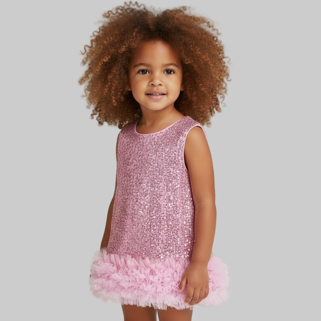 Girls Sequin Tulle Hem Party Dress
