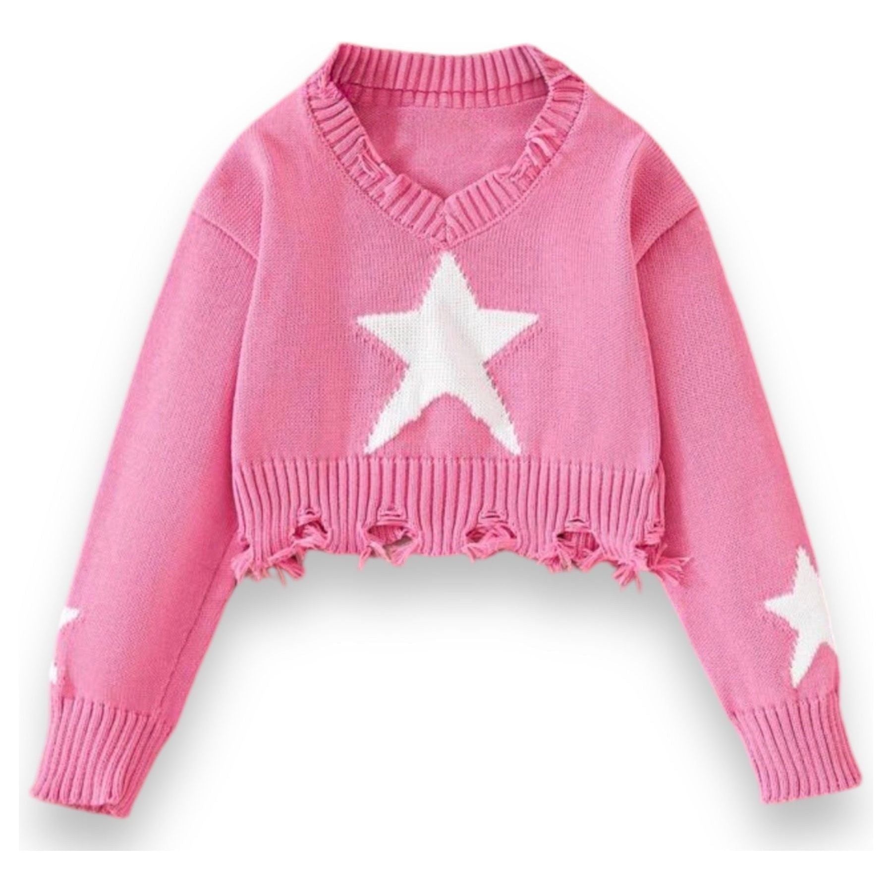 Pink Star Distress Sweater