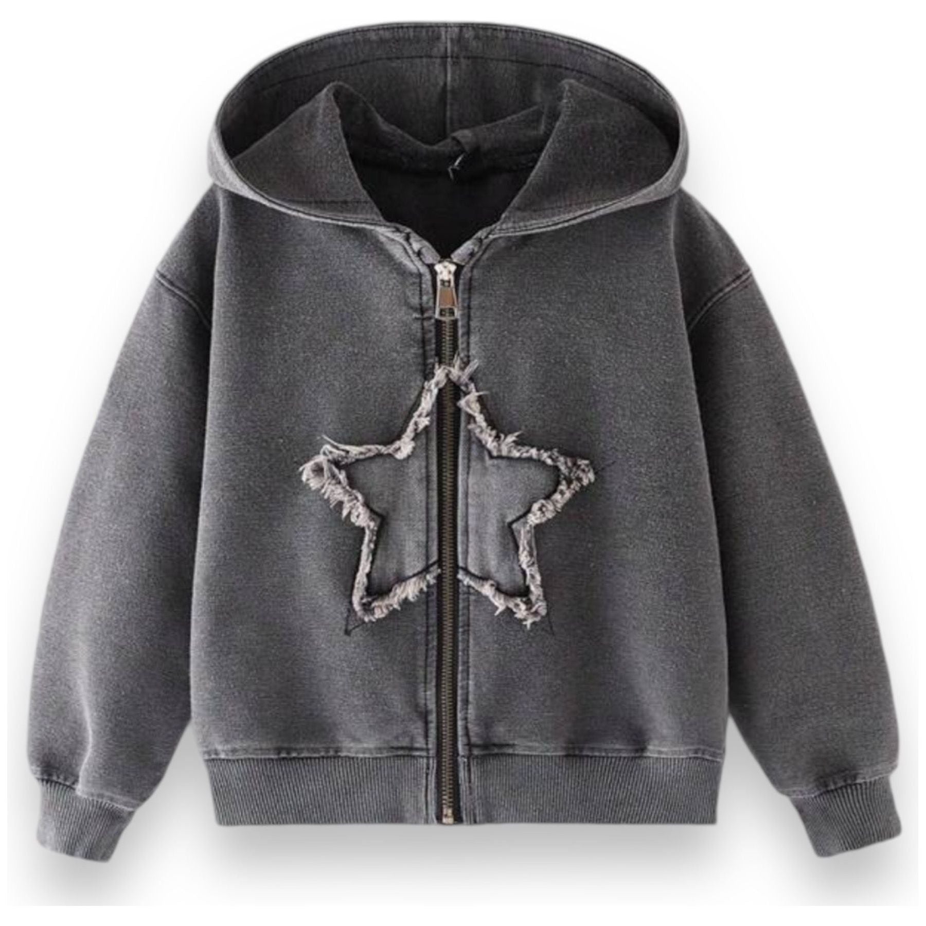 Star Distressed Zip-up Hoodie