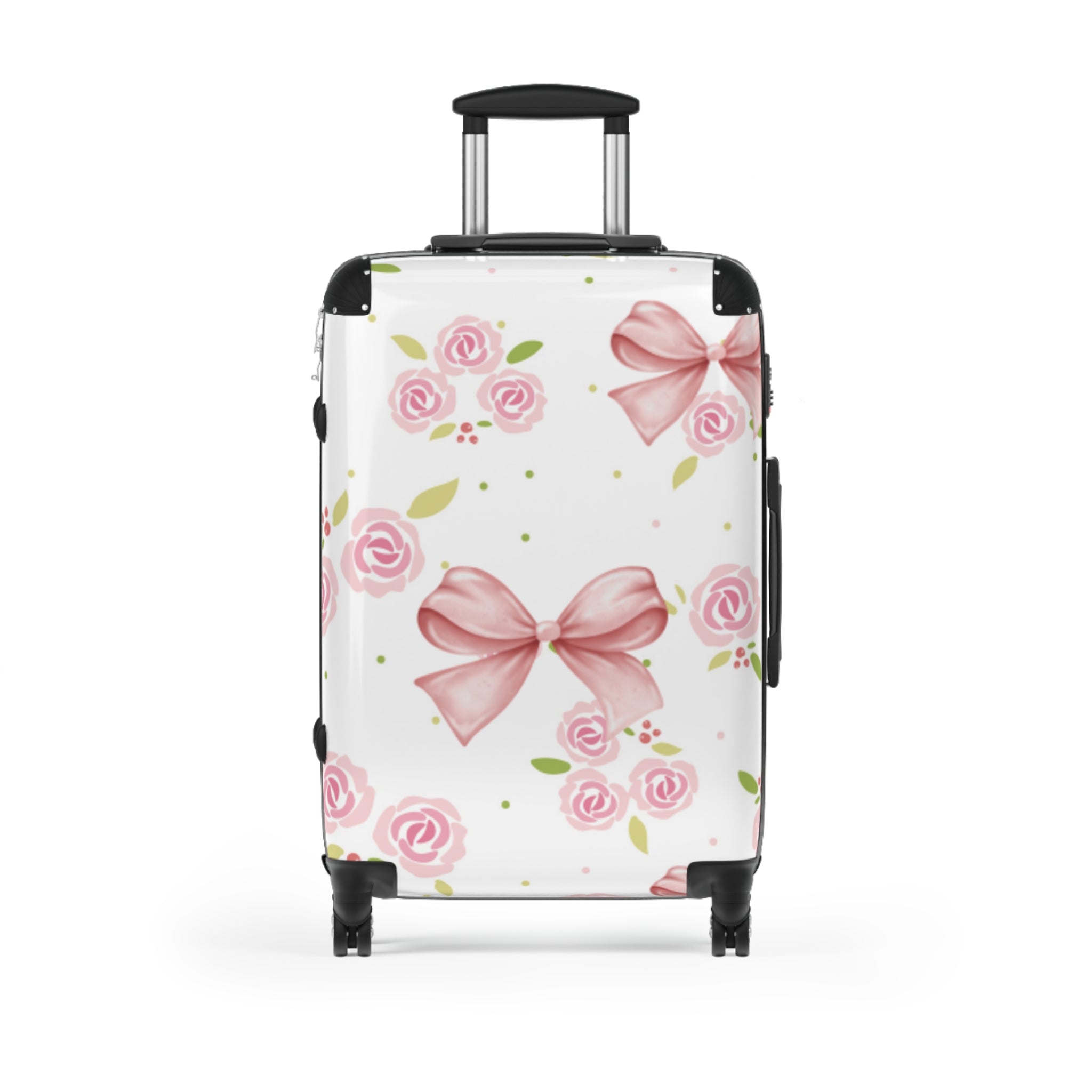 Floral Pink Bow Suitcase — Rose Pattern Carry-On Luggage