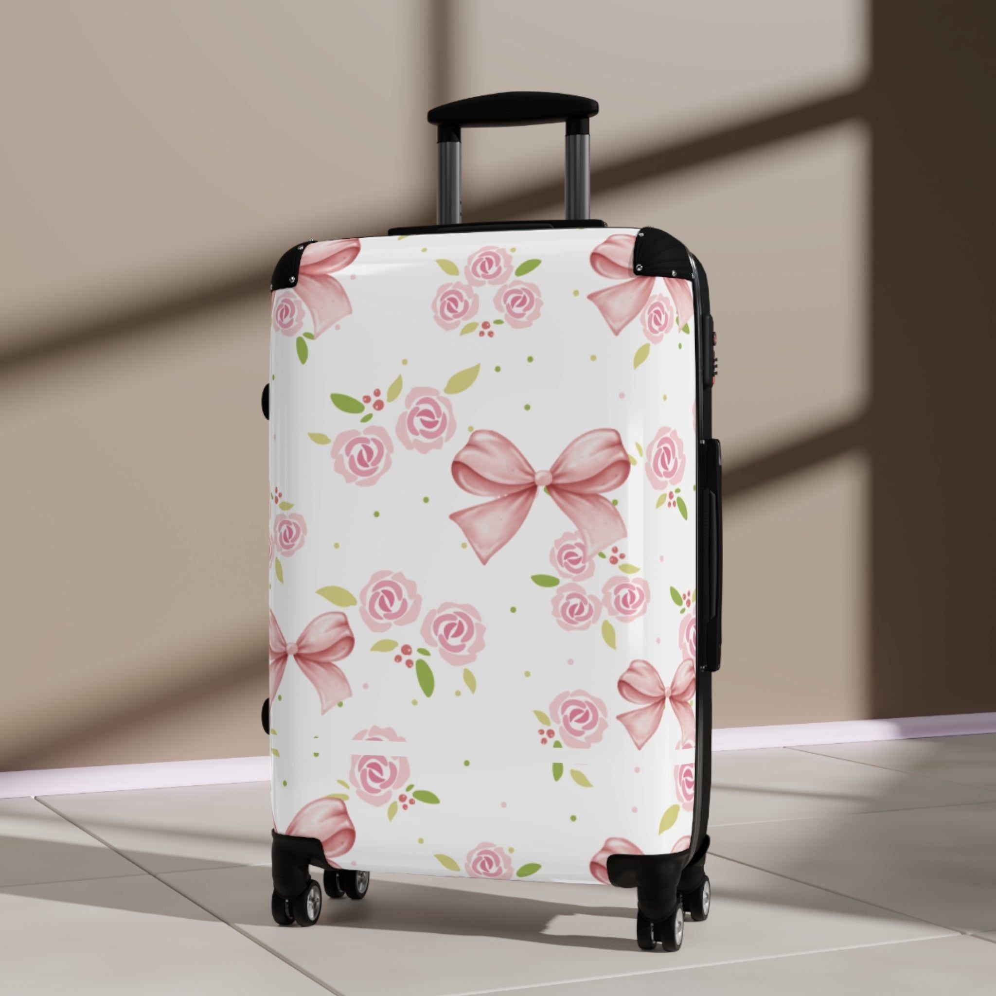 Suitcase - Pink Floral and Bow Design