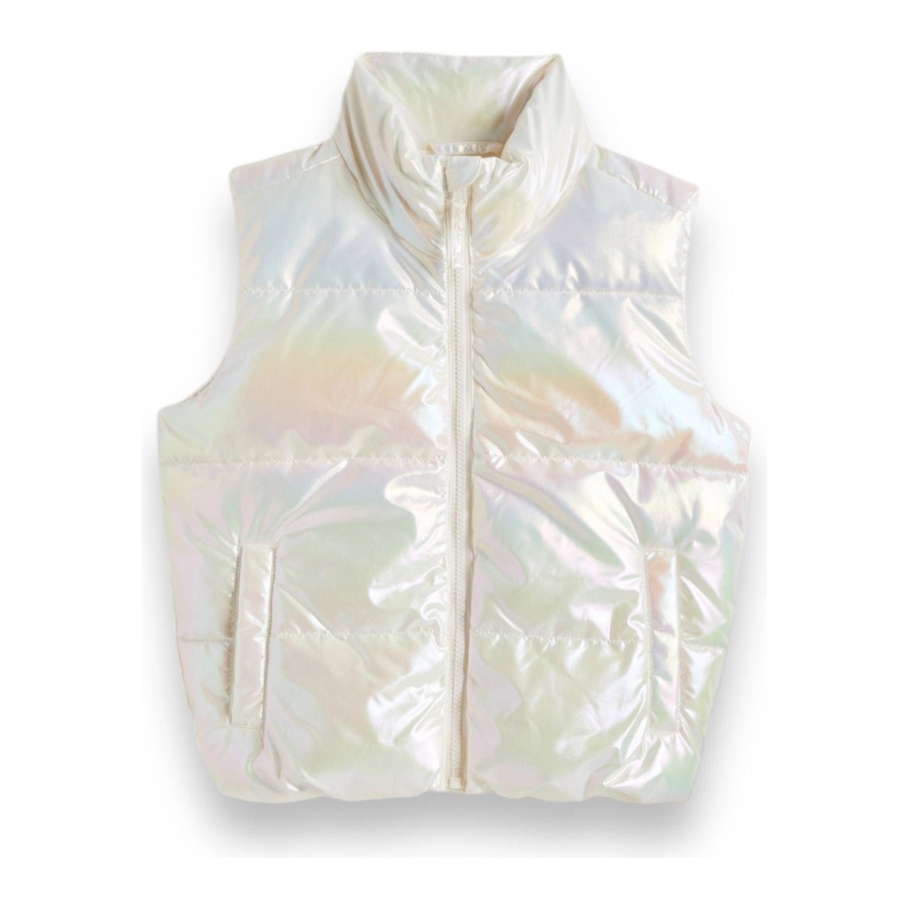 Girls Metallic Cropped Puffer Vest