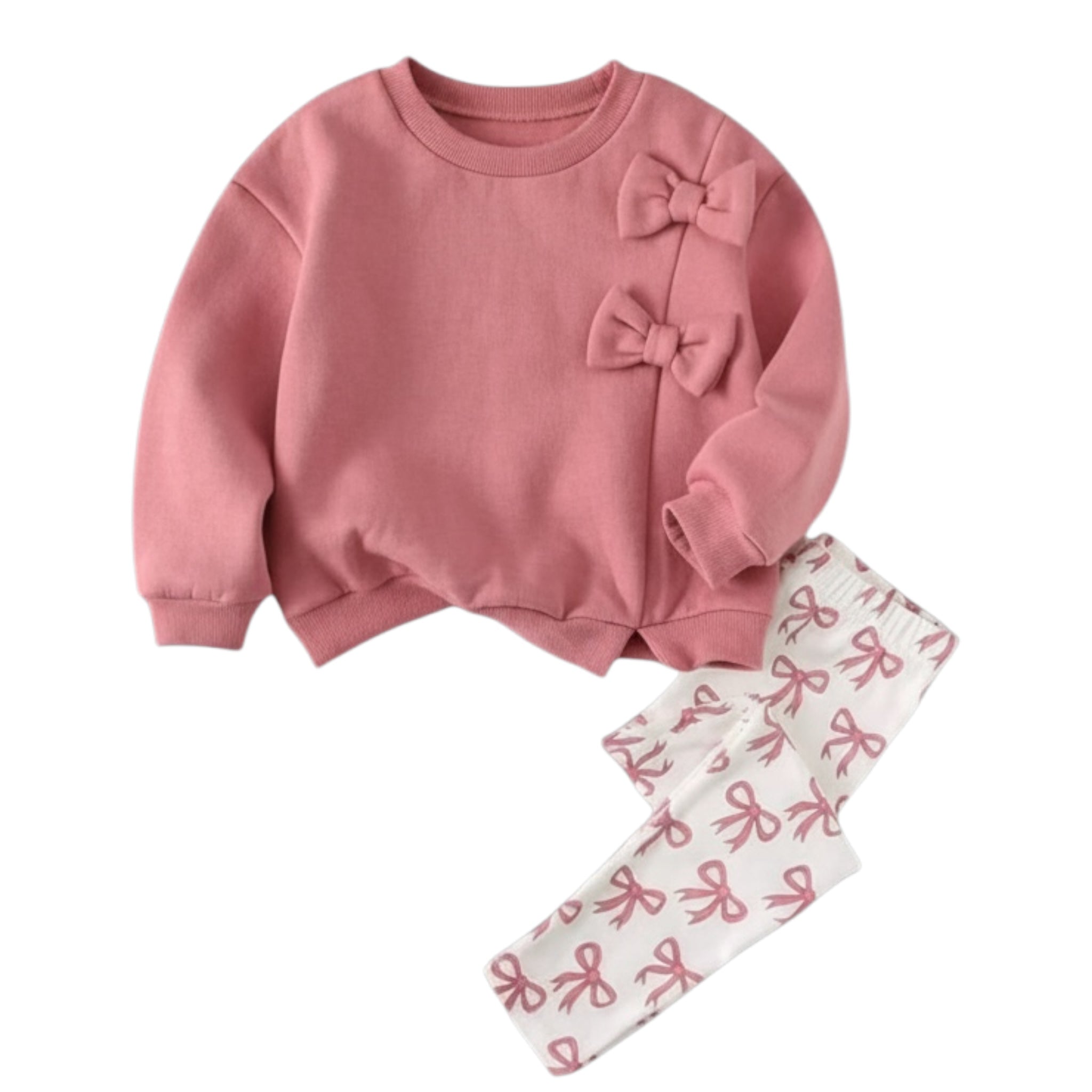 Girls Pink Bow Sweatshirt and Leggings Set