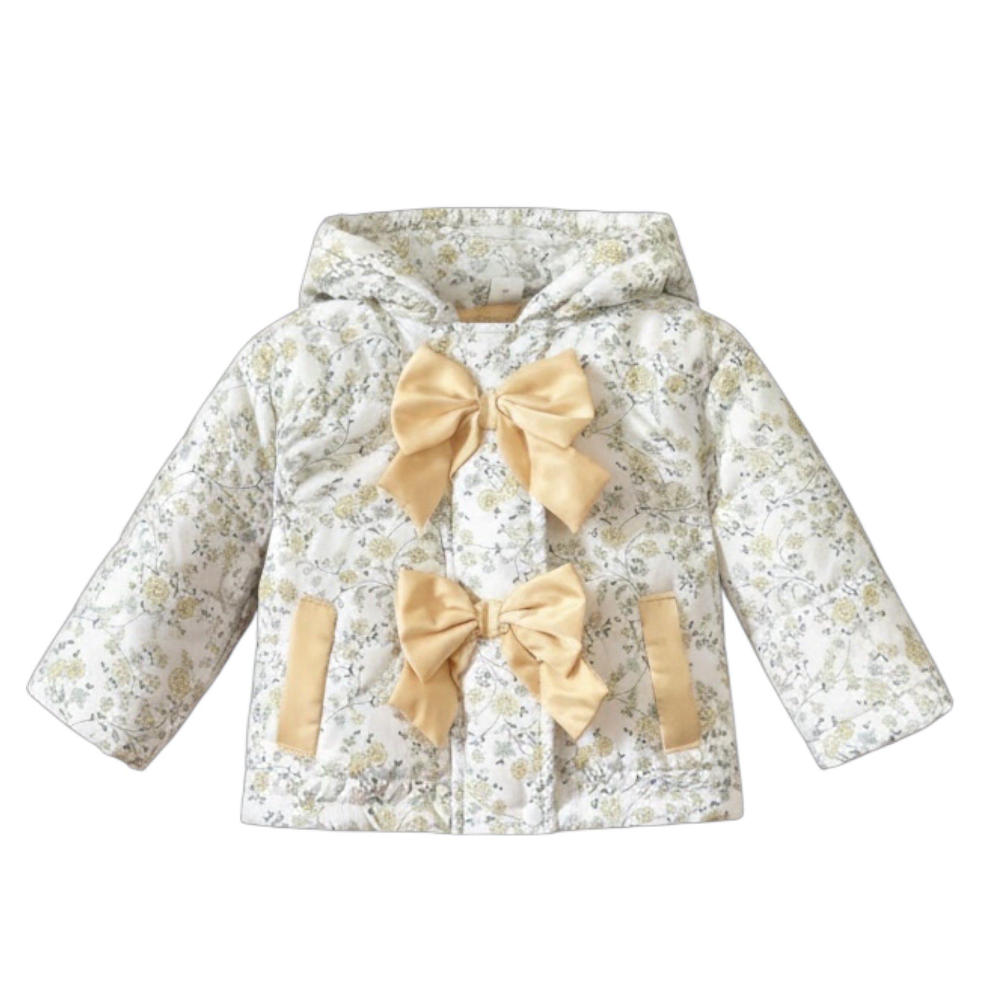 Baby & Toddler Floral Bow Puffer Jacket with Hood Pink or Yellow