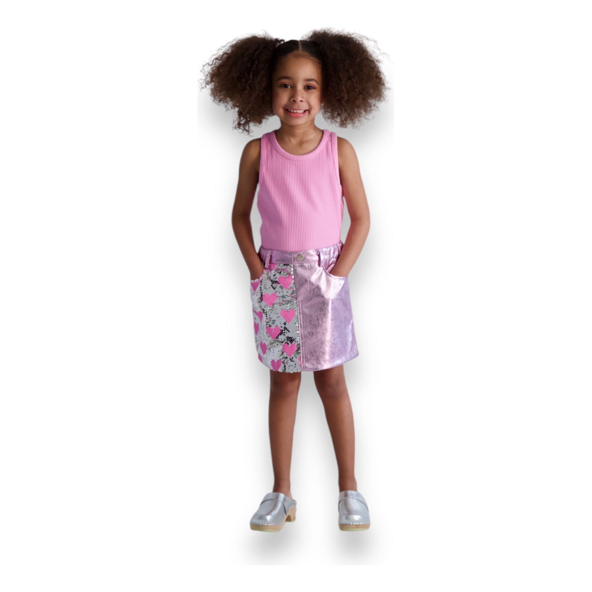 Heart Sequin Skirt w/ Metallic Faux Leather