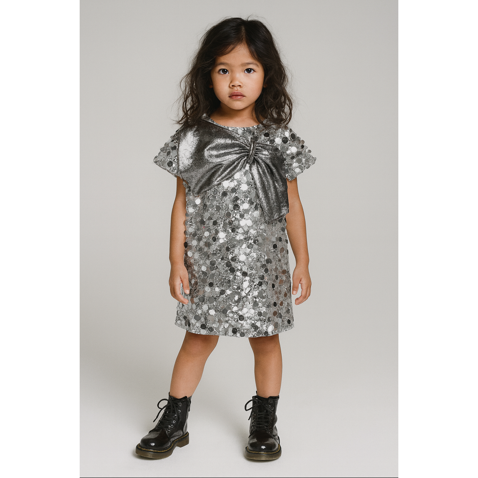 Silver Sequin Bow Dress