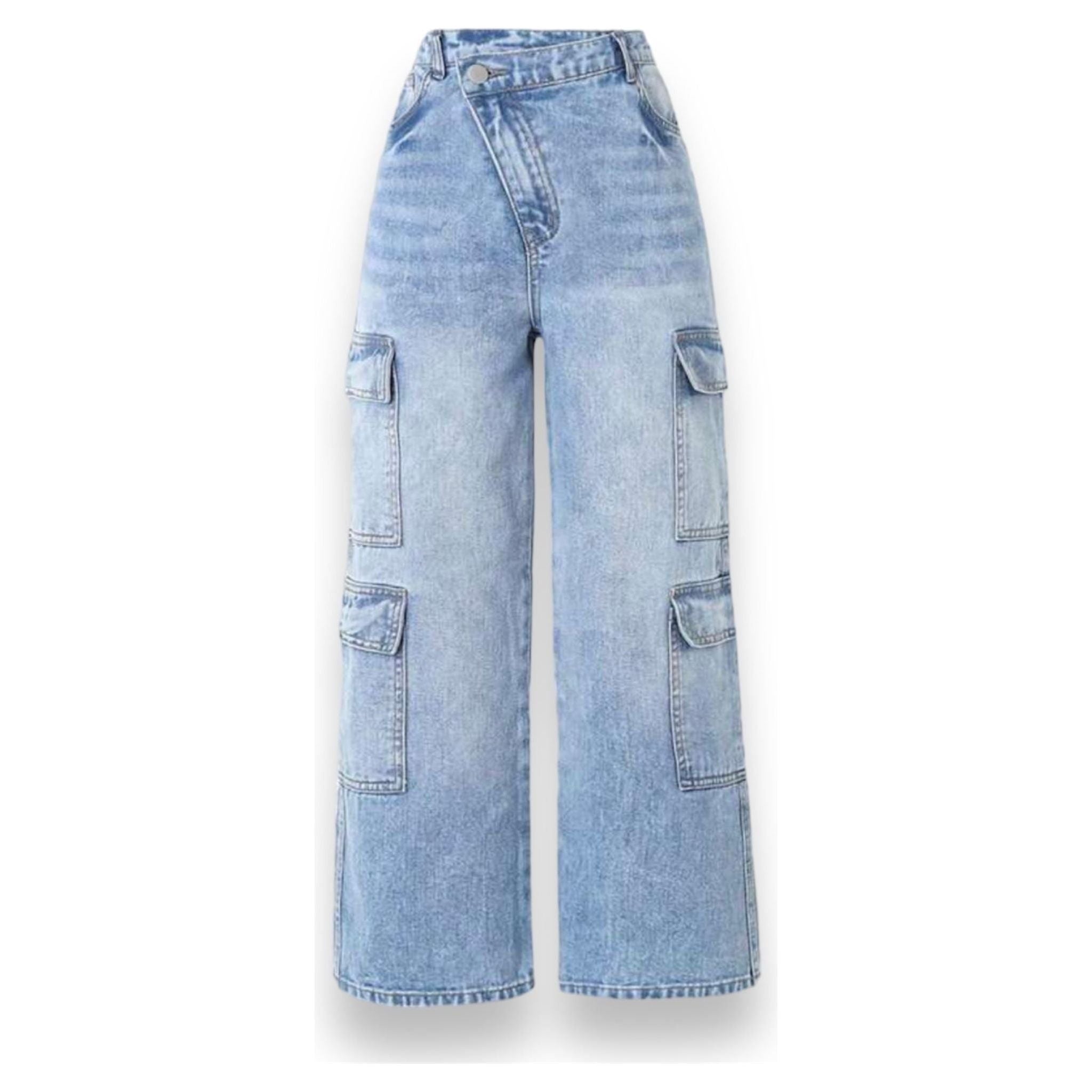 Cargo Jeans with Asymmetrical Zipper