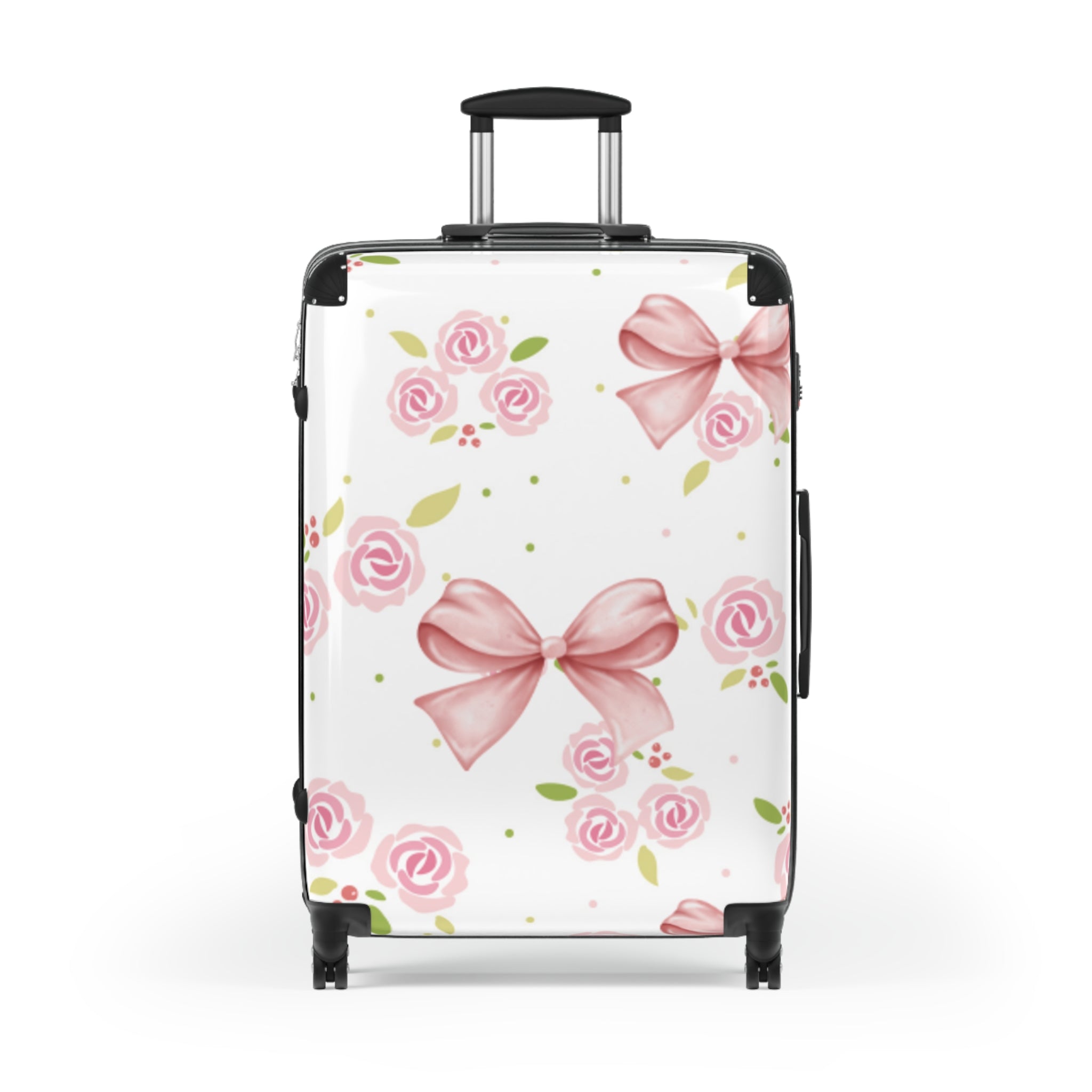Floral Pink Bow Suitcase — Rose Pattern Carry-On Luggage