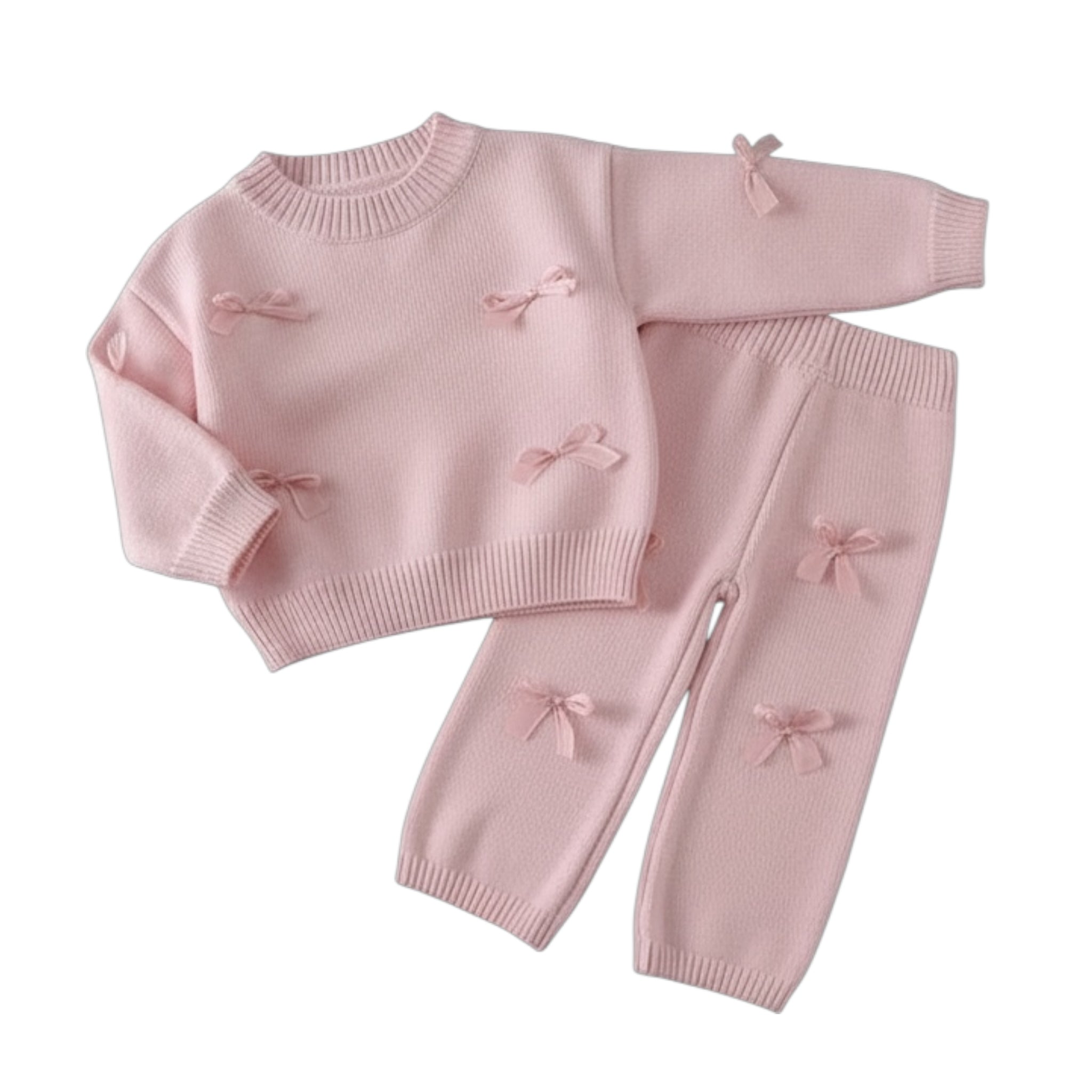 Pink Bow Knit Sweater Set