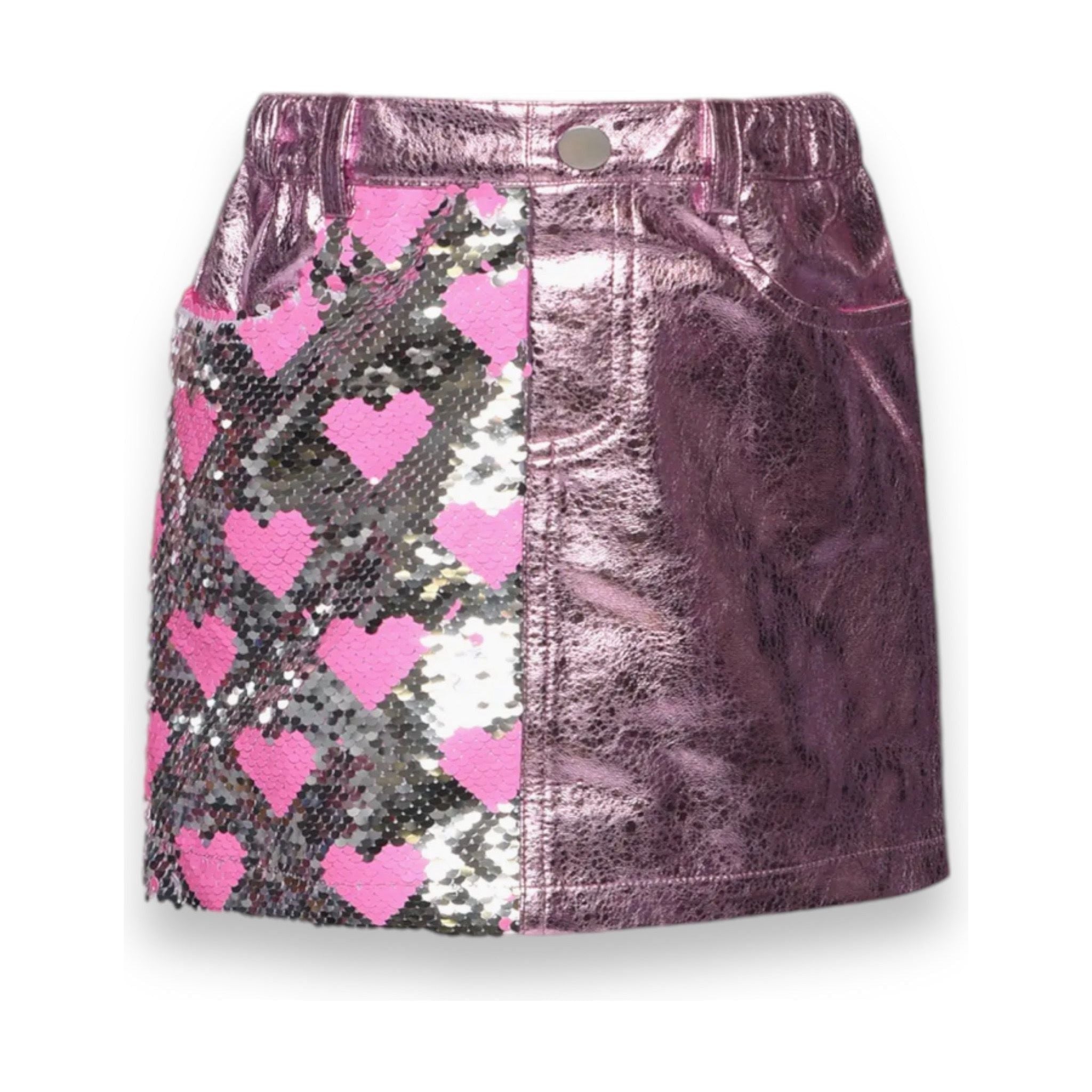 Heart Sequin Skirt w/ Metallic Faux Leather