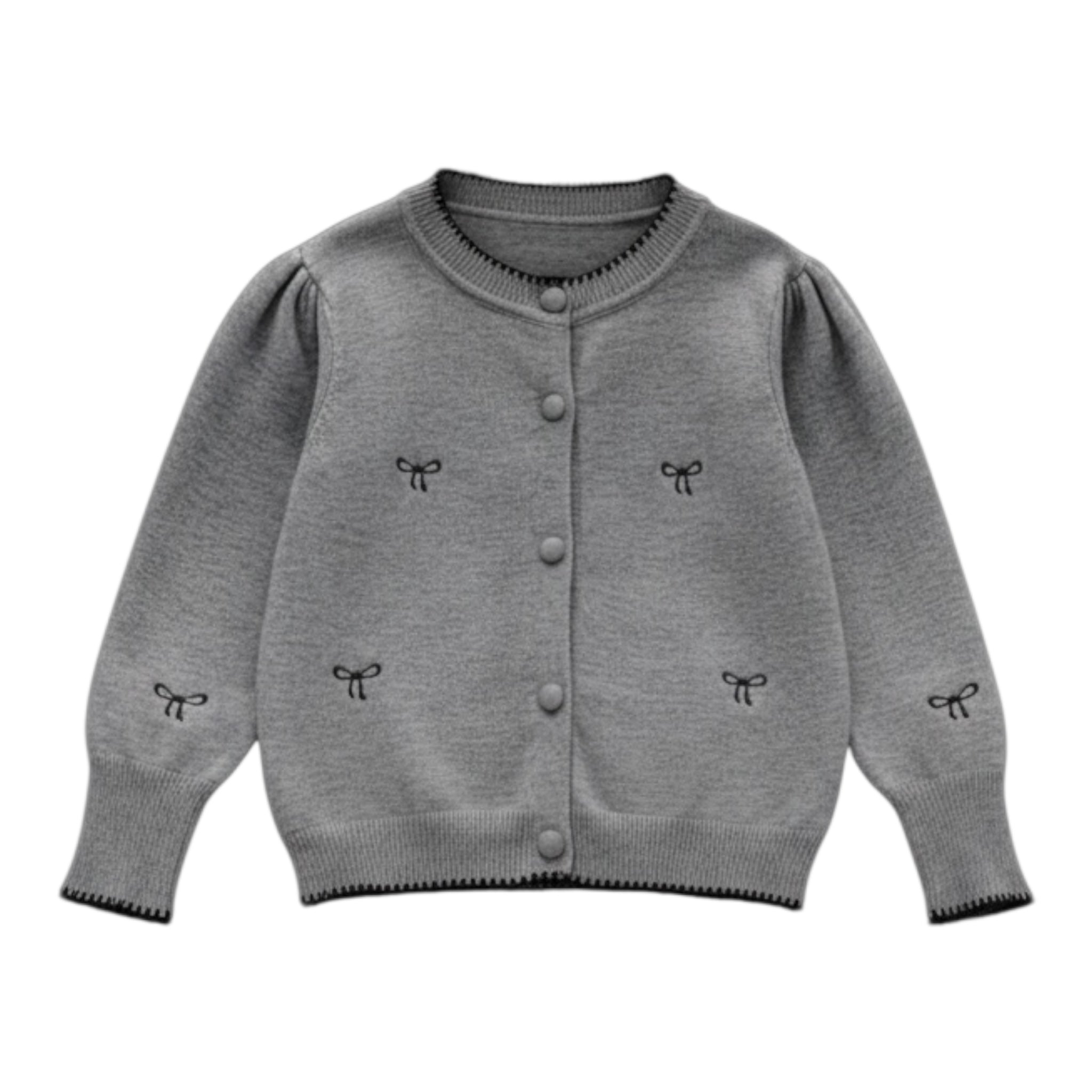 Girls Bow Embroidered Knit Cardigan
