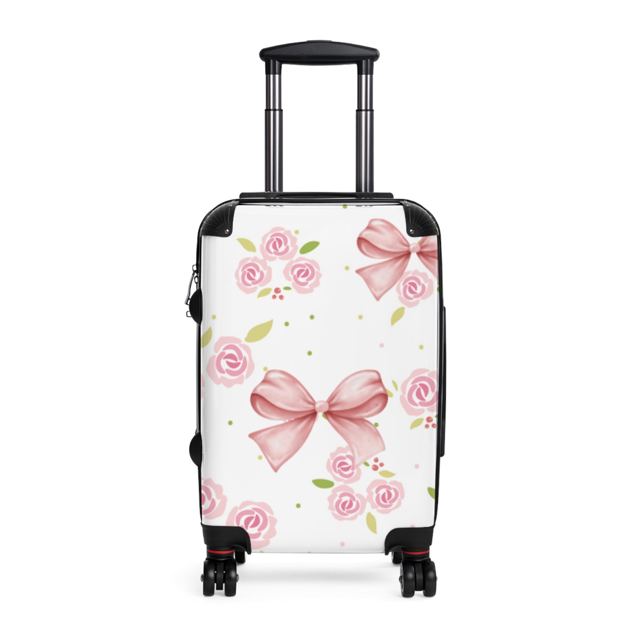 Floral Pink Bow Suitcase — Rose Pattern Carry-On Luggage