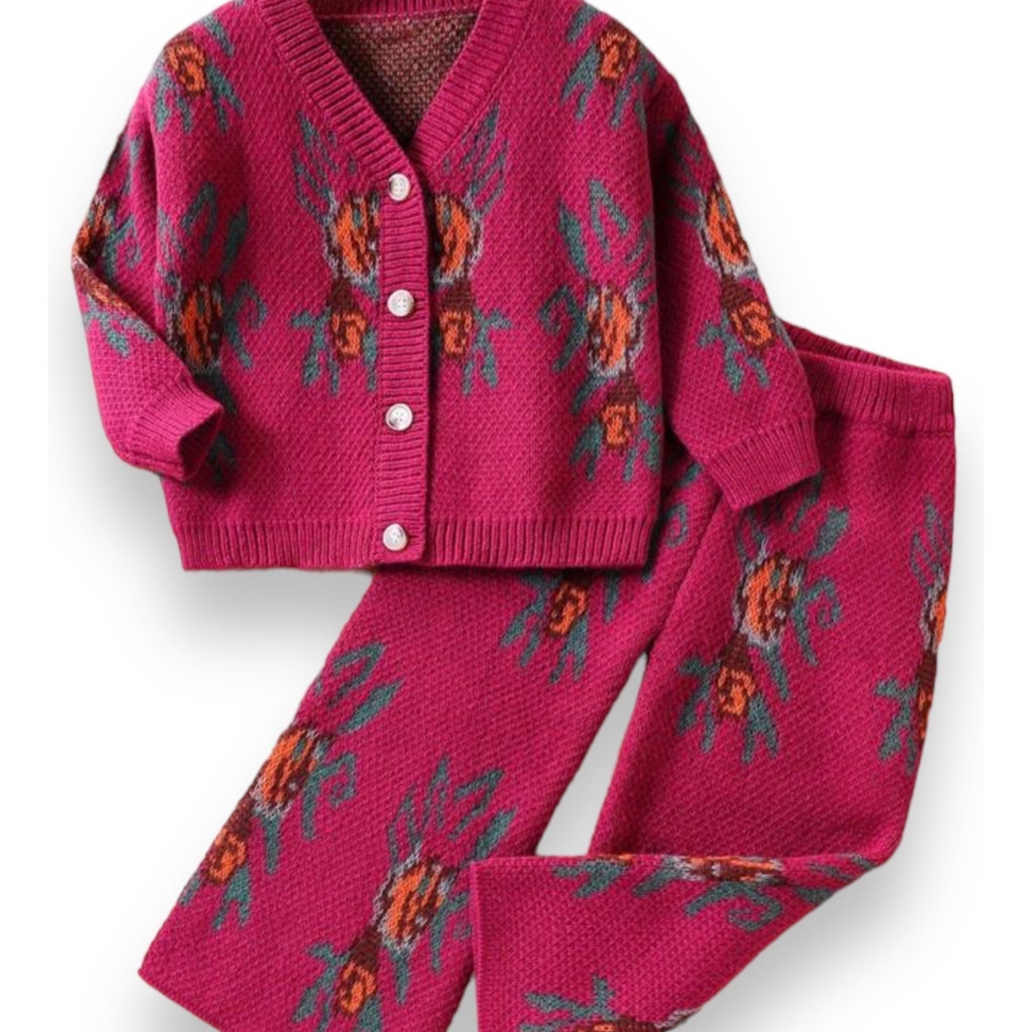 Floral Knit Cardigan Set