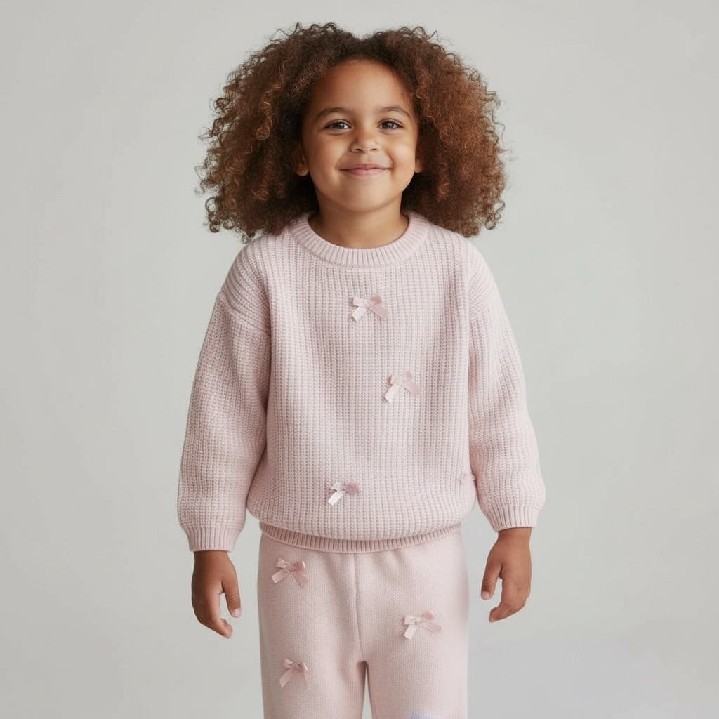 Pink Bow Knit Sweater Set