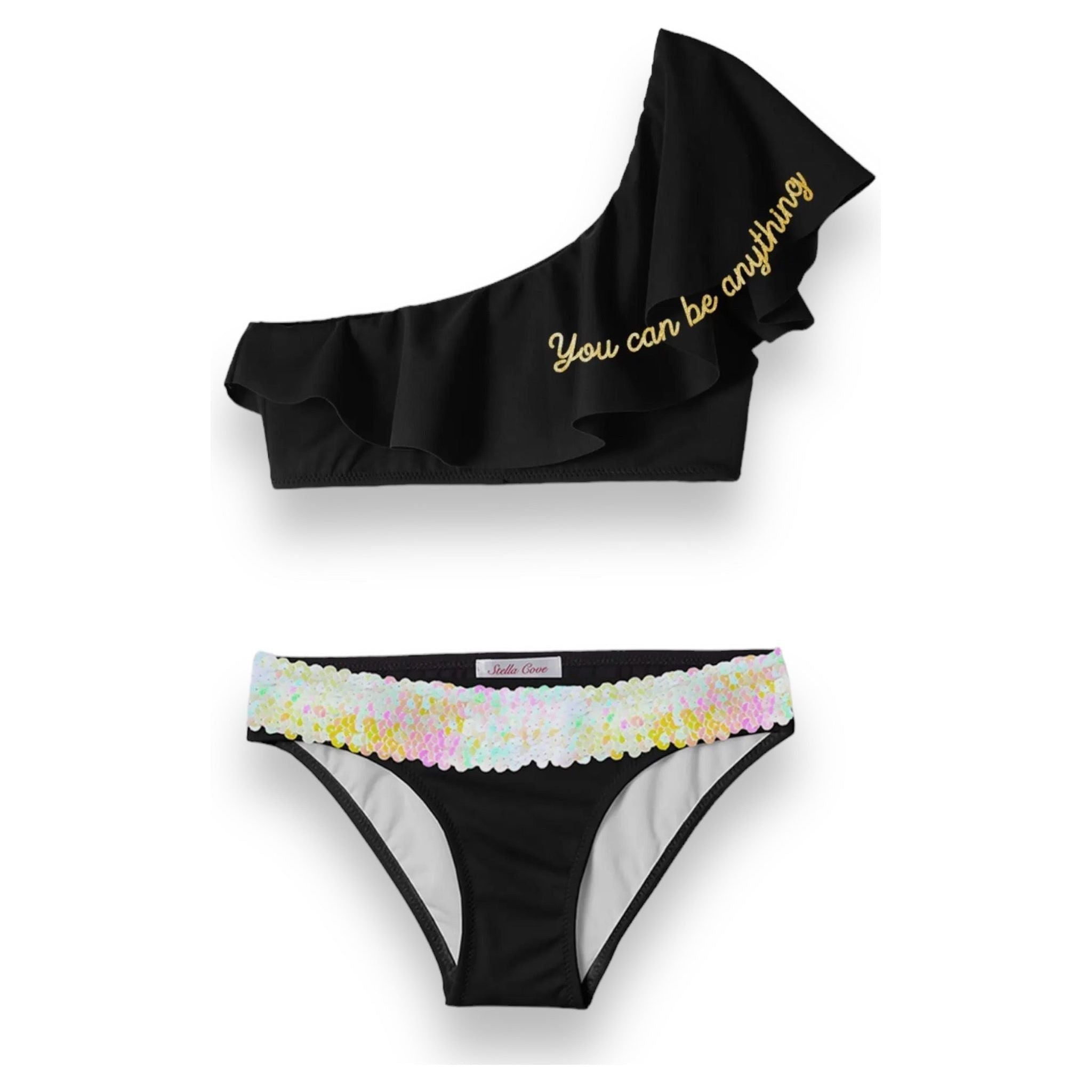 "You Can Be Anything" Black One Shoulder Bikini with Sequin