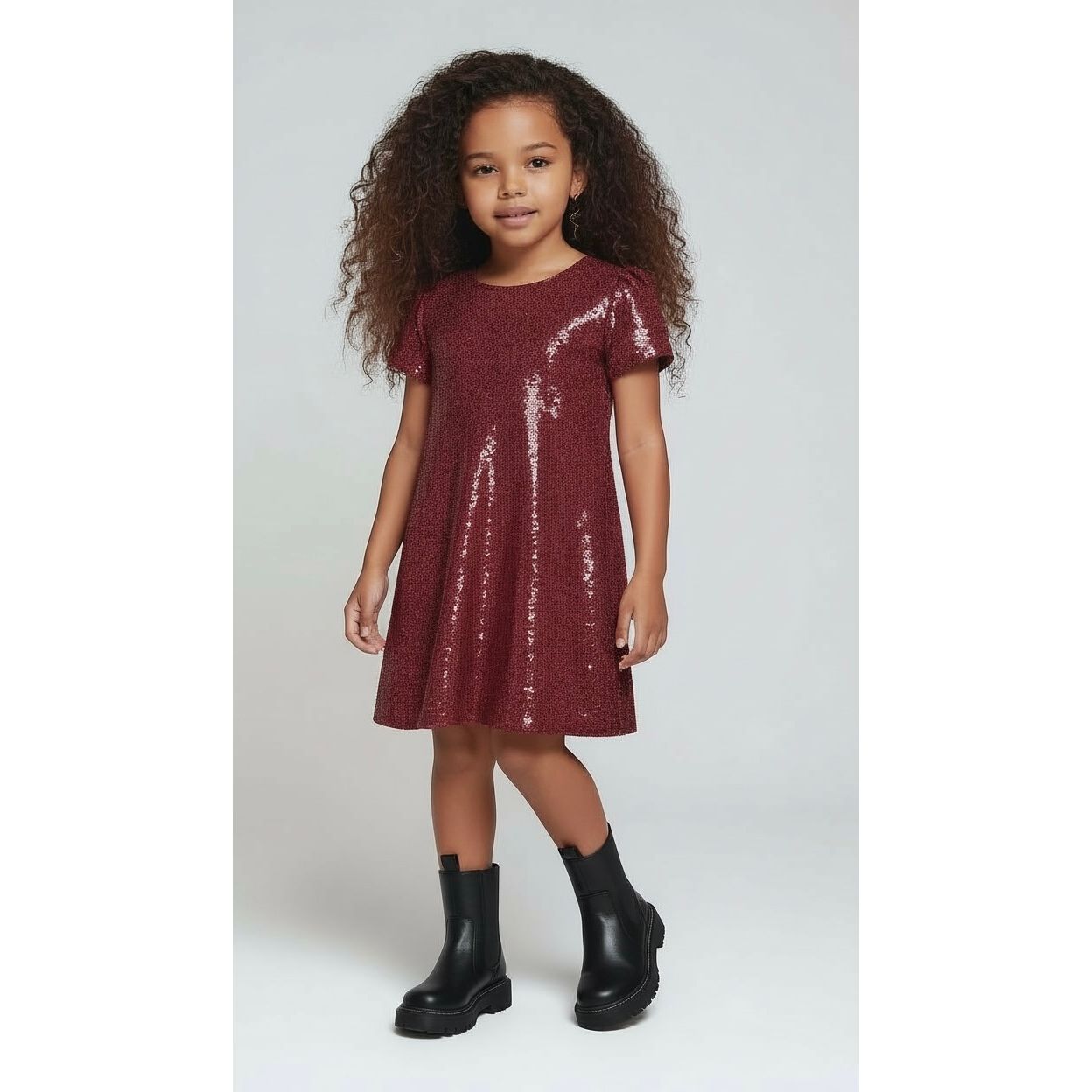 Girls Red Sequin Holiday Dress