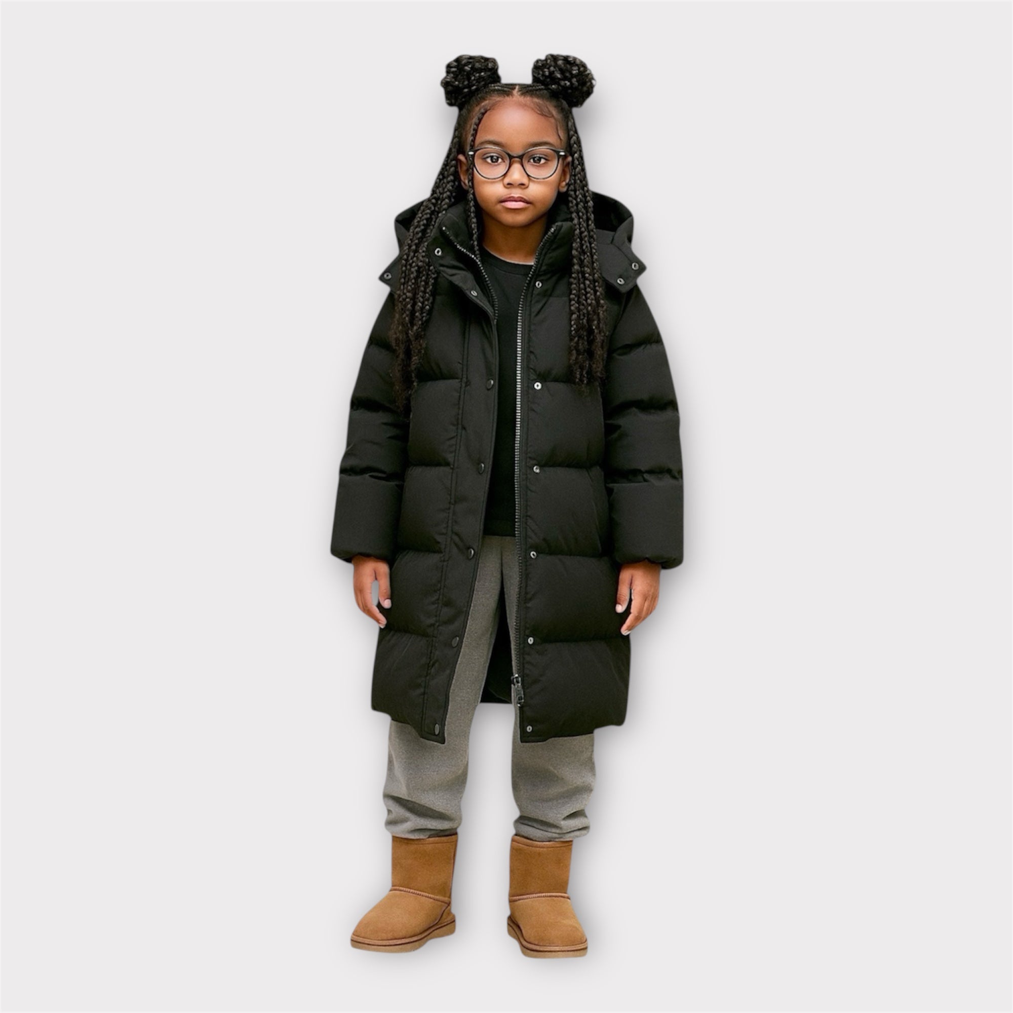 Classic Kids Puffer Coat – Black & Ivory Cloud
