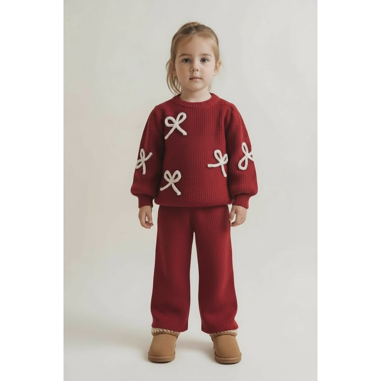 Red Bow Knit Two Piece Set for Infants and Toddlers