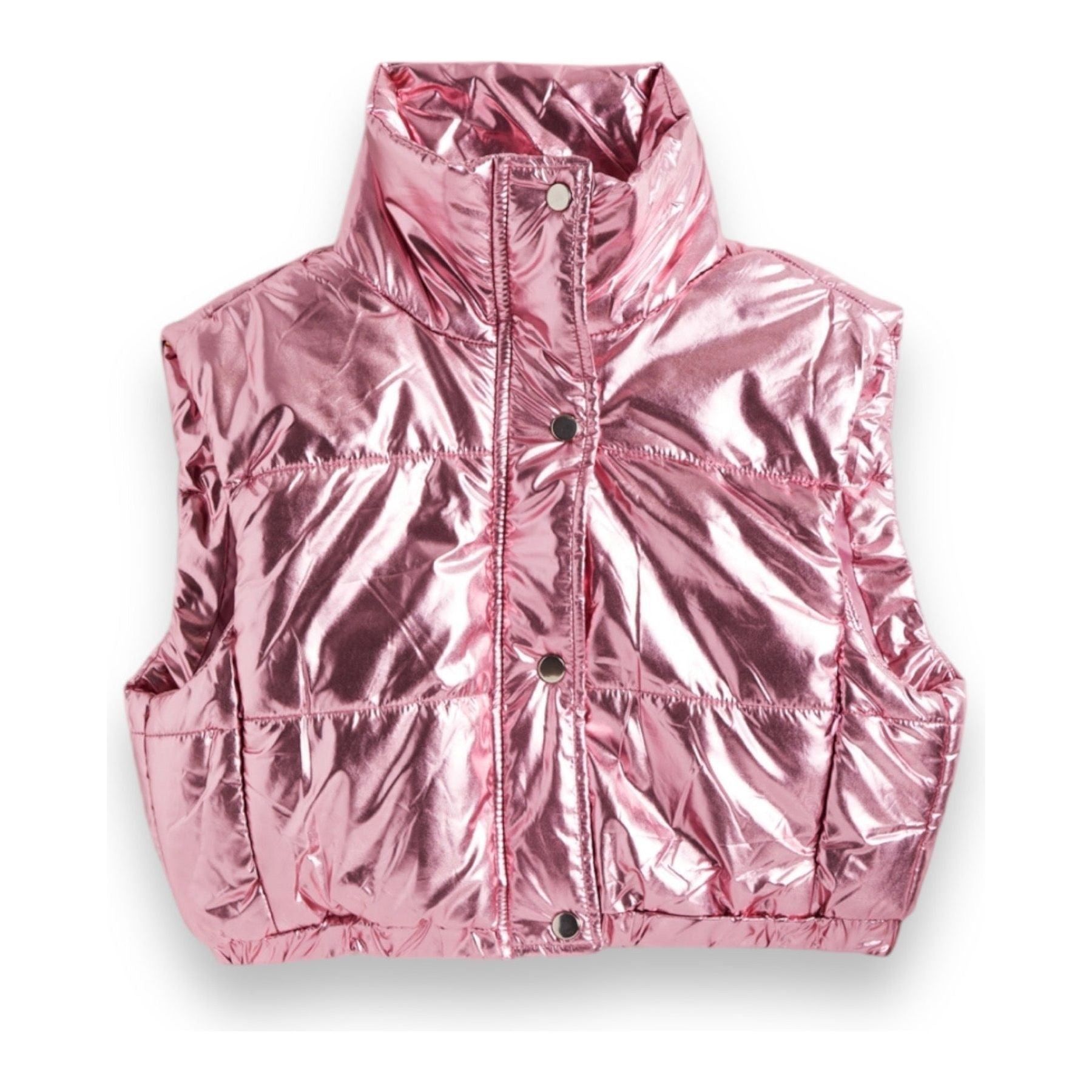 Girls Metallic Cropped Puffer Vest