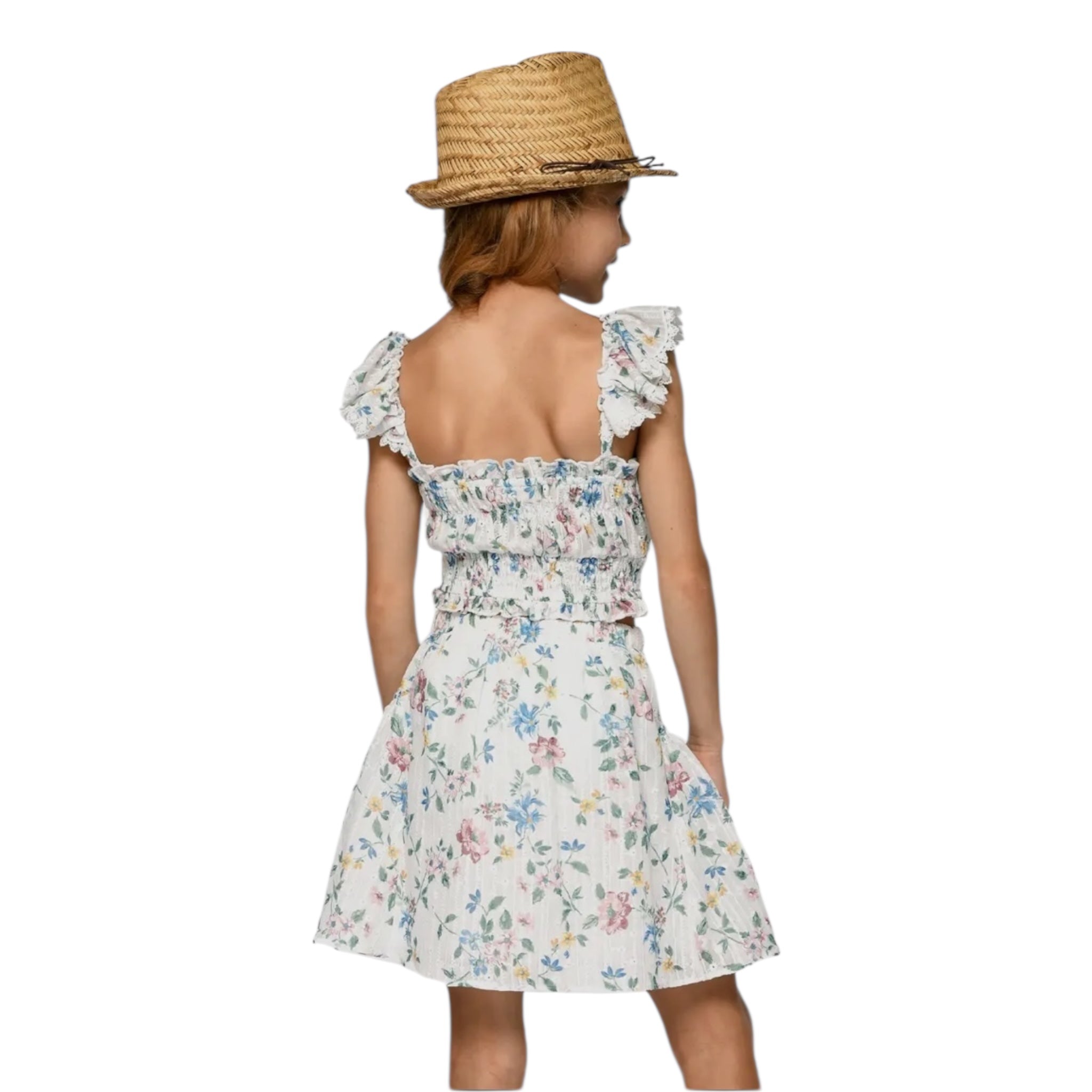 Girls' Floral Ruffle Shoulder Crop Top – Spring & Summer Favorite