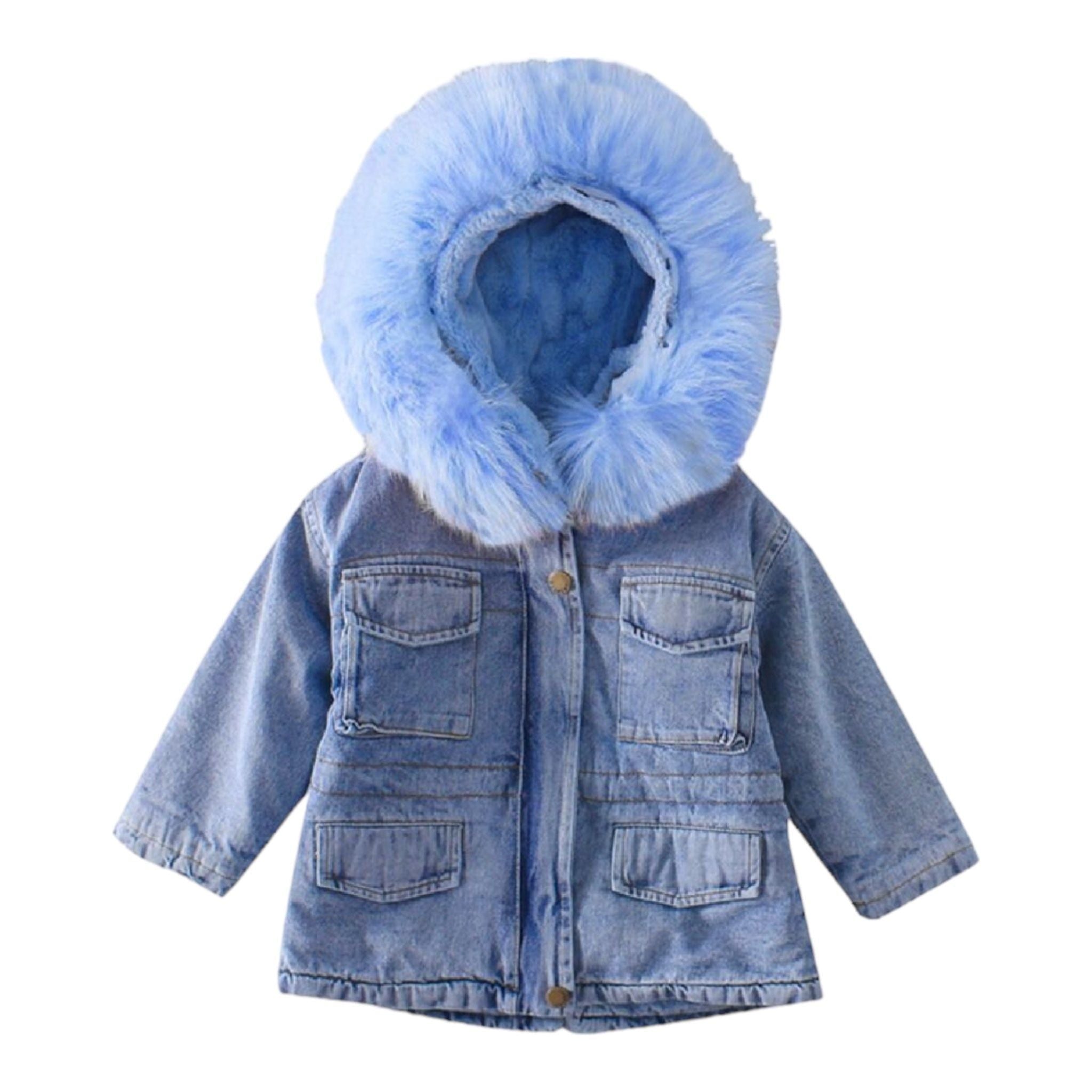Toddler Faux Fur Hooded Denim Coat