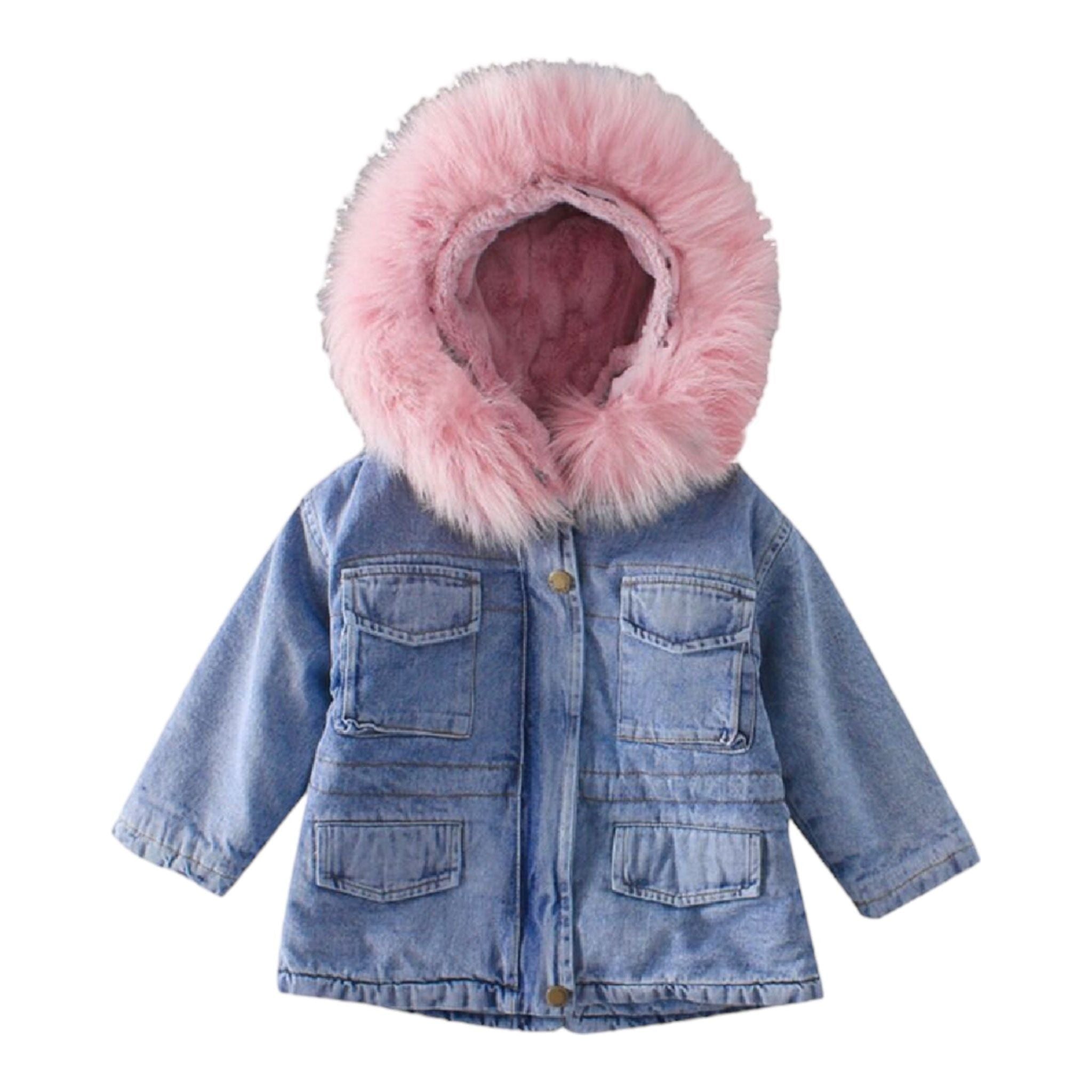 Toddler Faux Fur Hooded Denim Coat