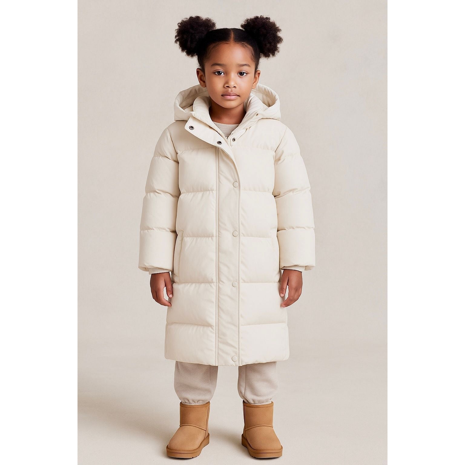 Classic Kids Puffer Coat – Black & Ivory Cloud
