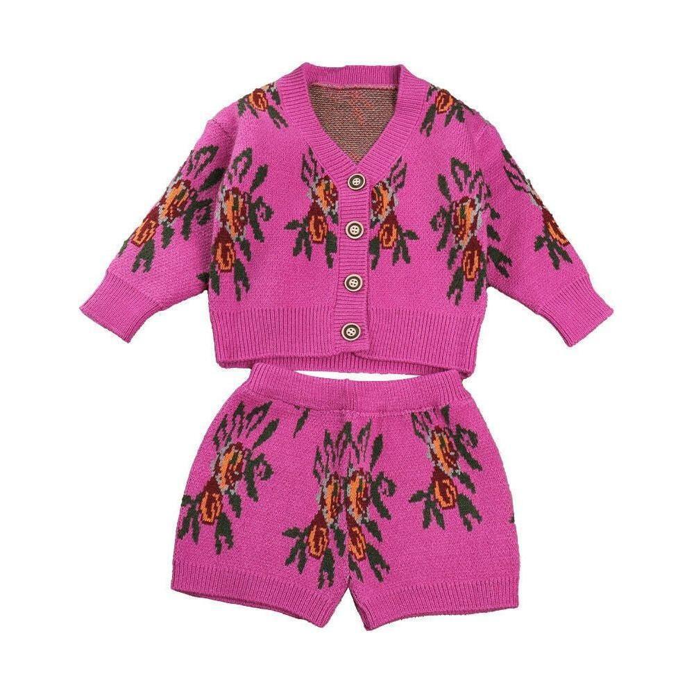 Floral Printed Cardigan Short Set