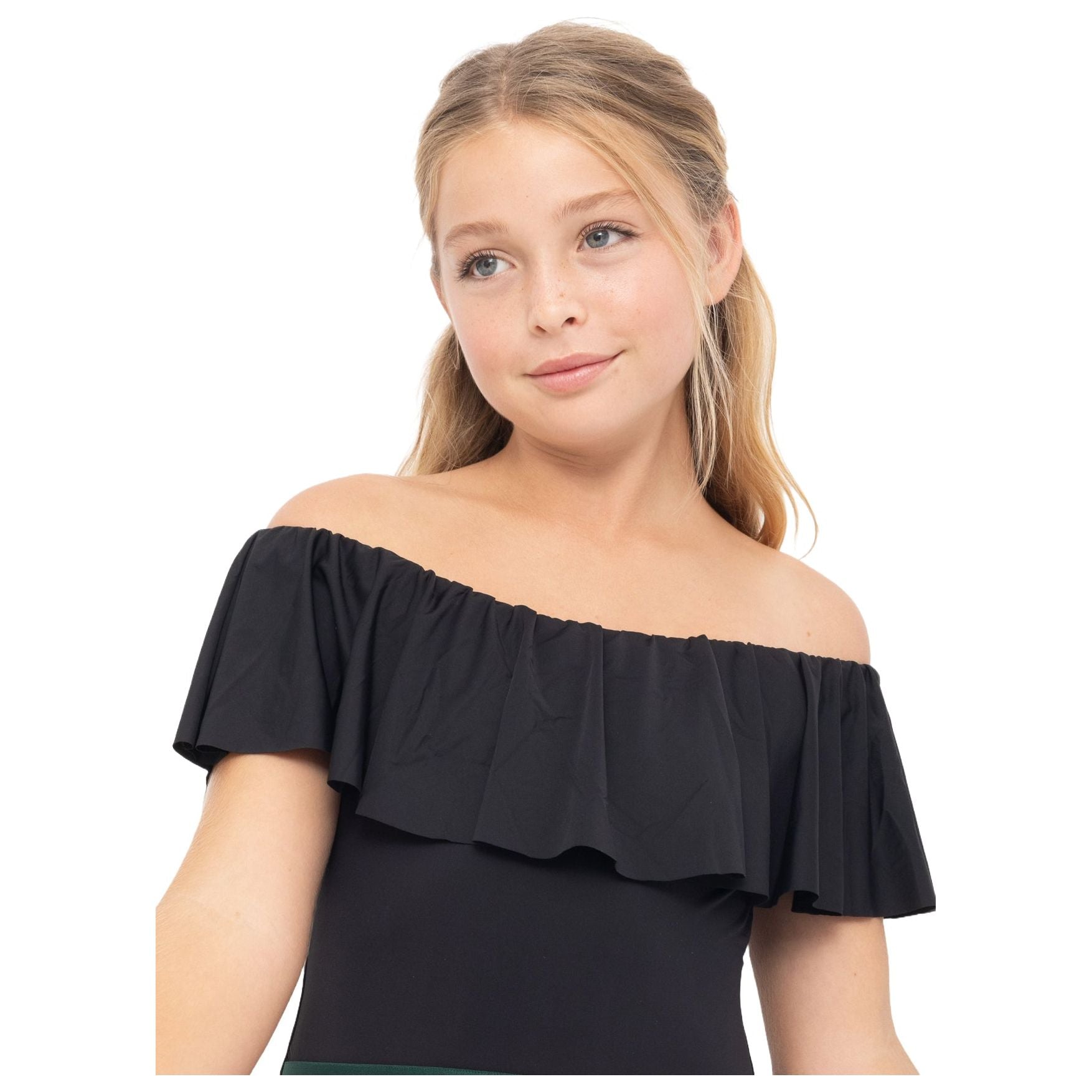 Black Ruffle Swimsuit with Sequin Belt