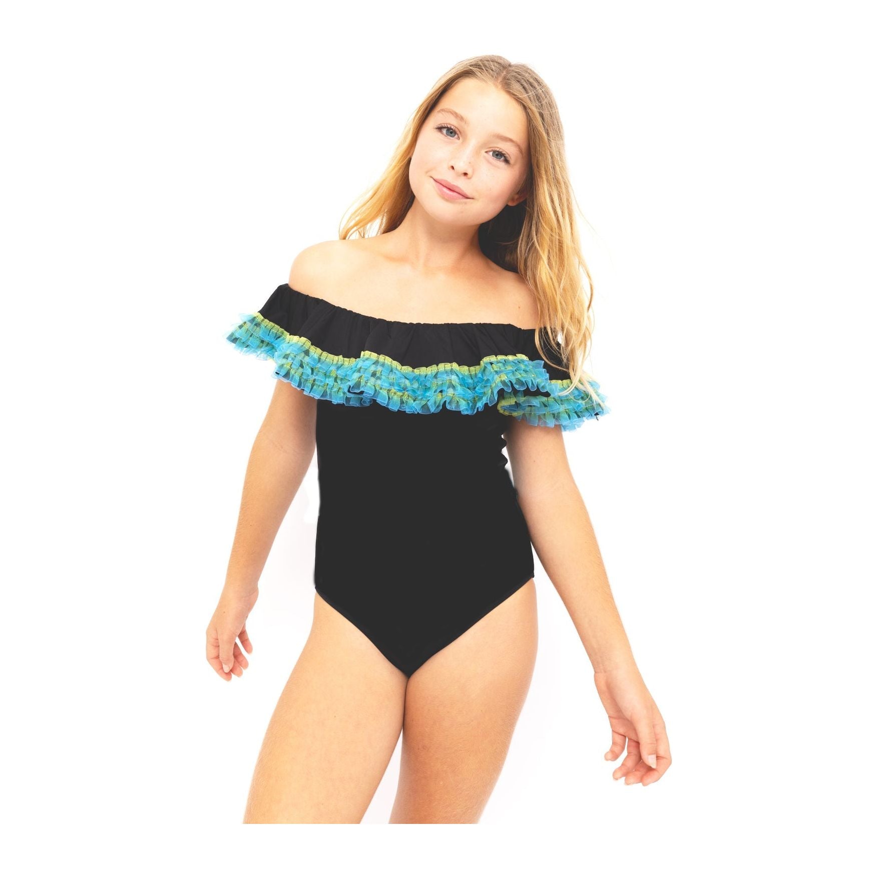 Black Swimsuit with Anemone Fringe