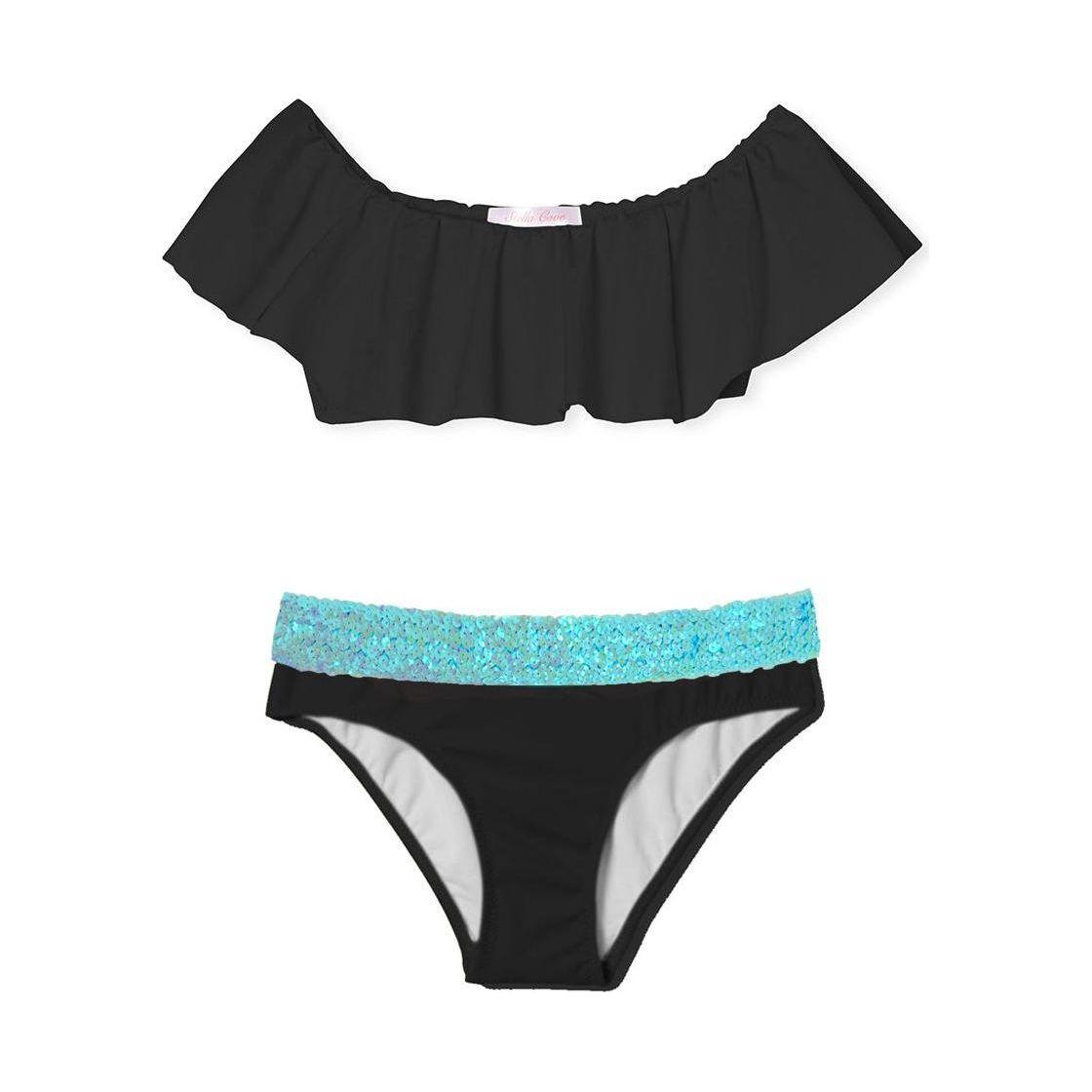 Black Bikini with Aqua Sequin Belt
