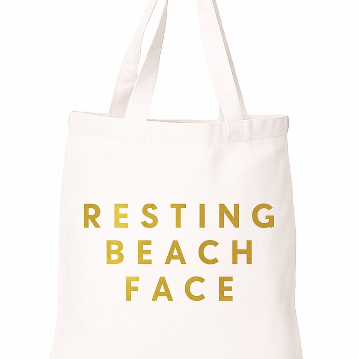 Resting Beach Face Gold- White Beach Bag