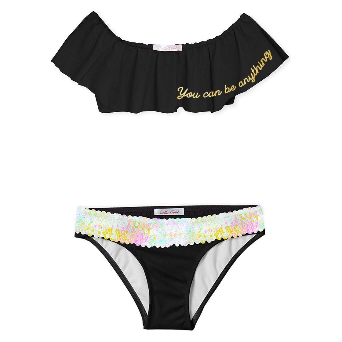 "You Can Be Anything" Black Bikini with Sequin belt