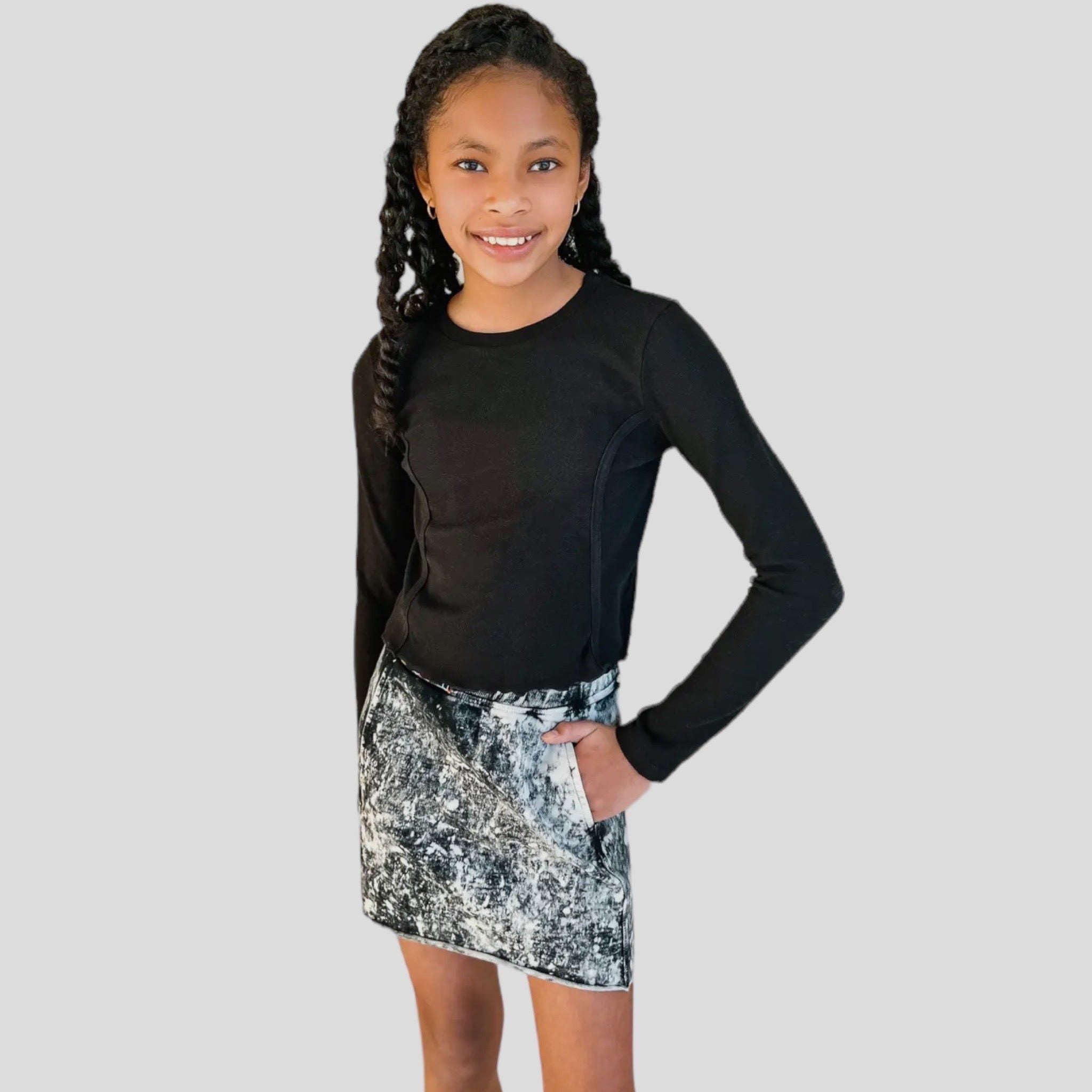 Girls' Cropped Ribbed Long Sleeve Shirt
