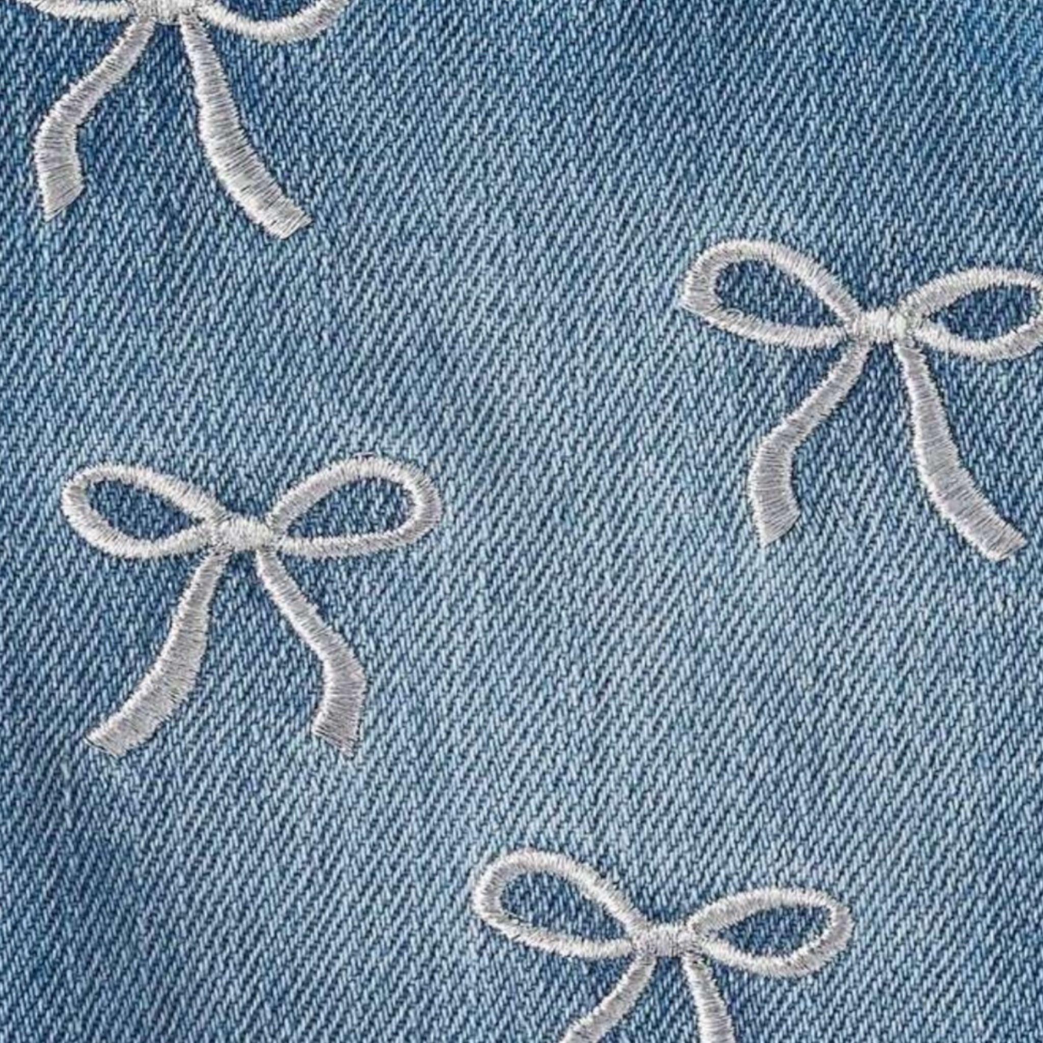 Girls Embroidered Bow Denim Skirt