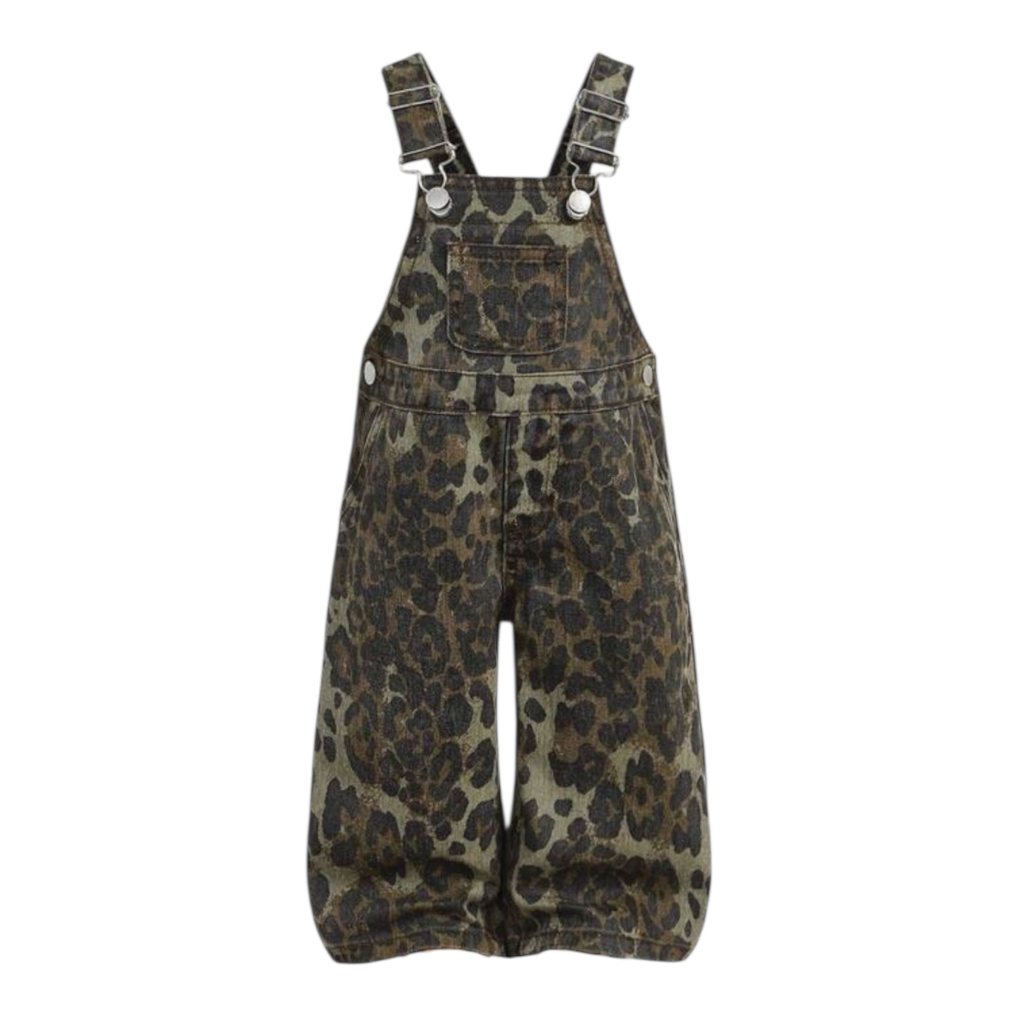 Girls Toddler & Baby Leopard Print Denim Overalls