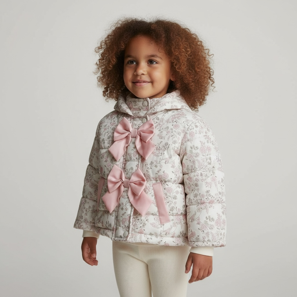 Baby & Toddler Floral Bow Puffer Jacket with Hood Pink or Yellow