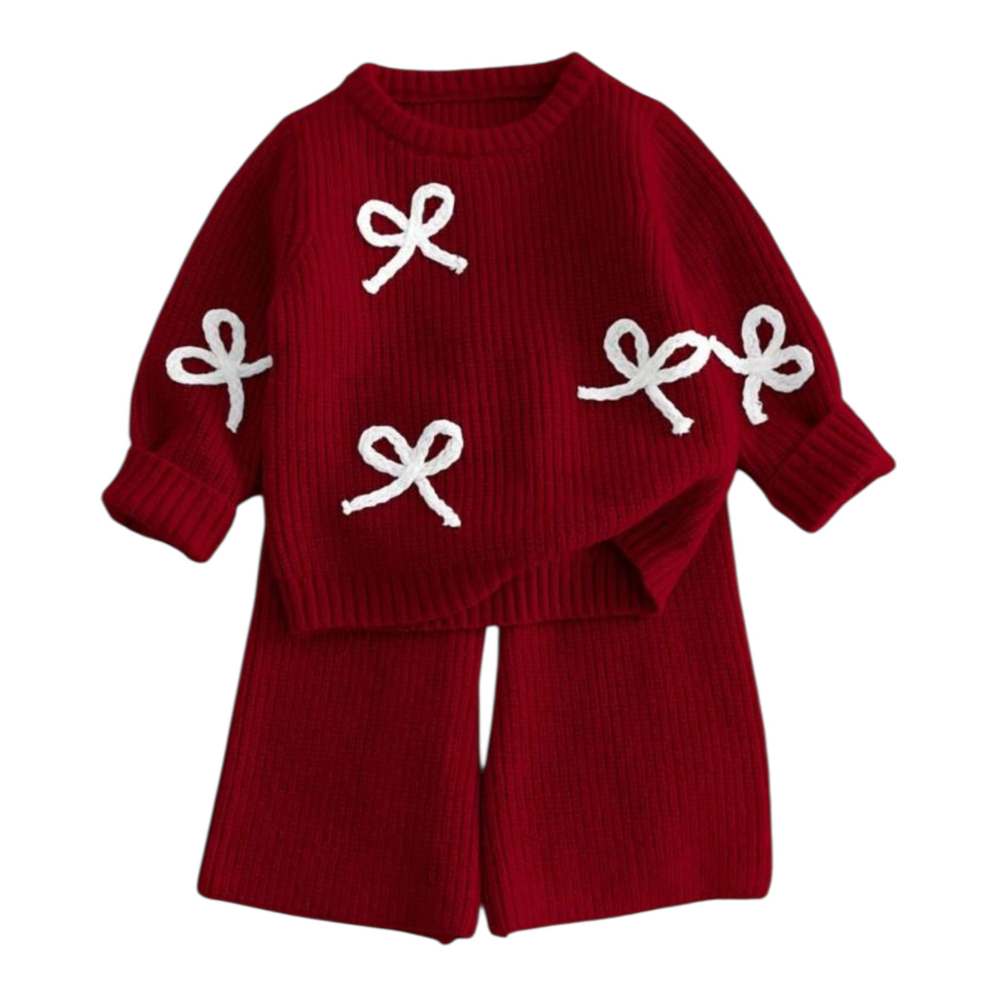 Red Bow Knit Two Piece Set for Infants and Toddlers