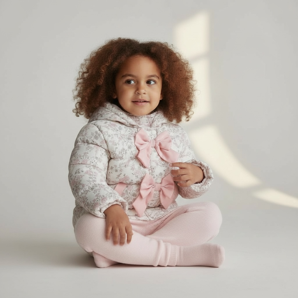 Baby & Toddler Floral Bow Puffer Jacket with Hood Pink or Yellow