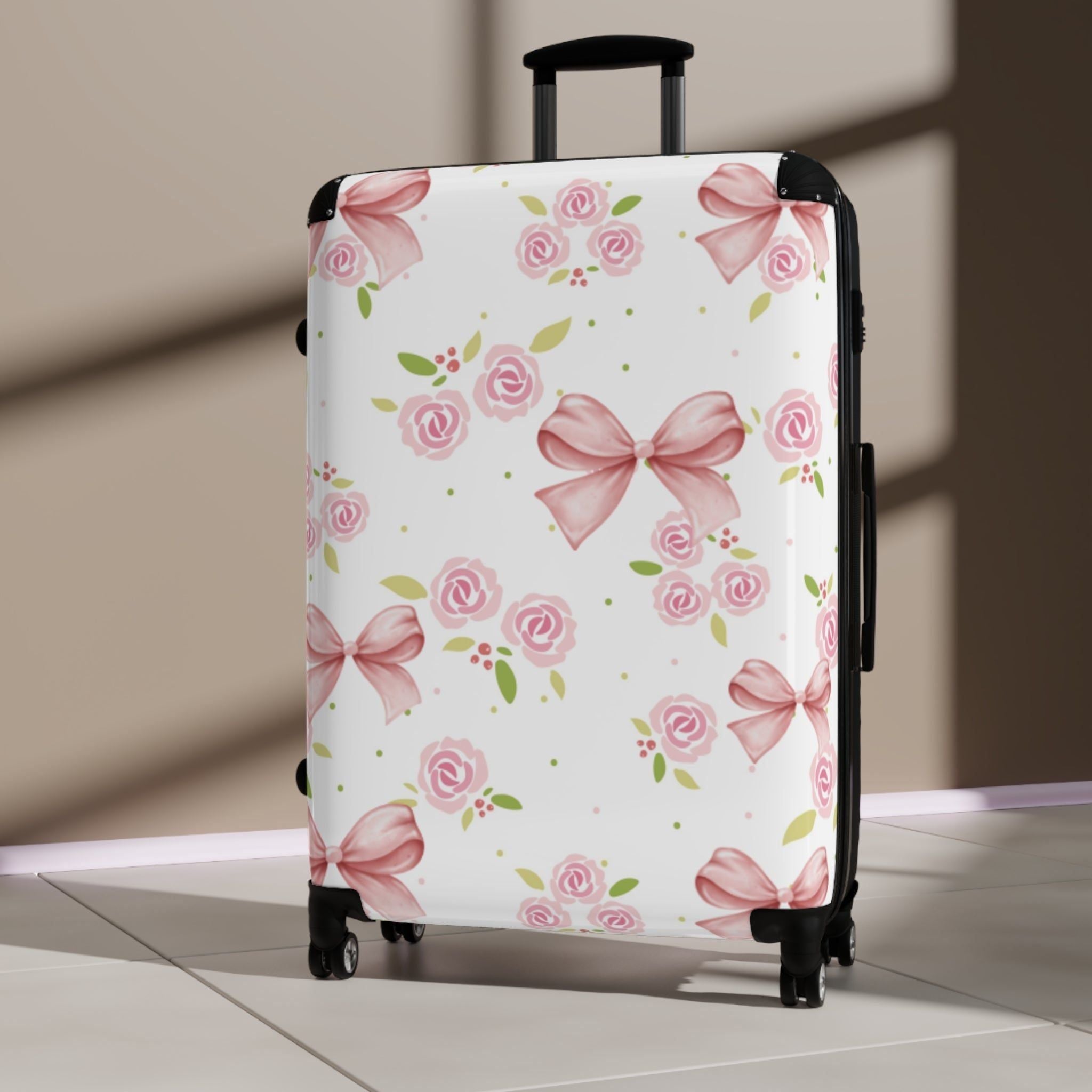 Suitcase - Pink Floral and Bow Design Suitcase - Pink Floral and Bow Design