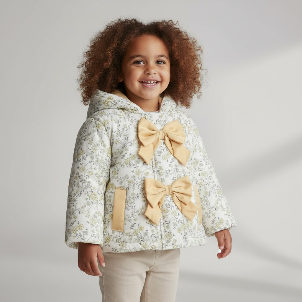 Baby & Toddler Floral Bow Puffer Jacket with Hood Pink or Yellow