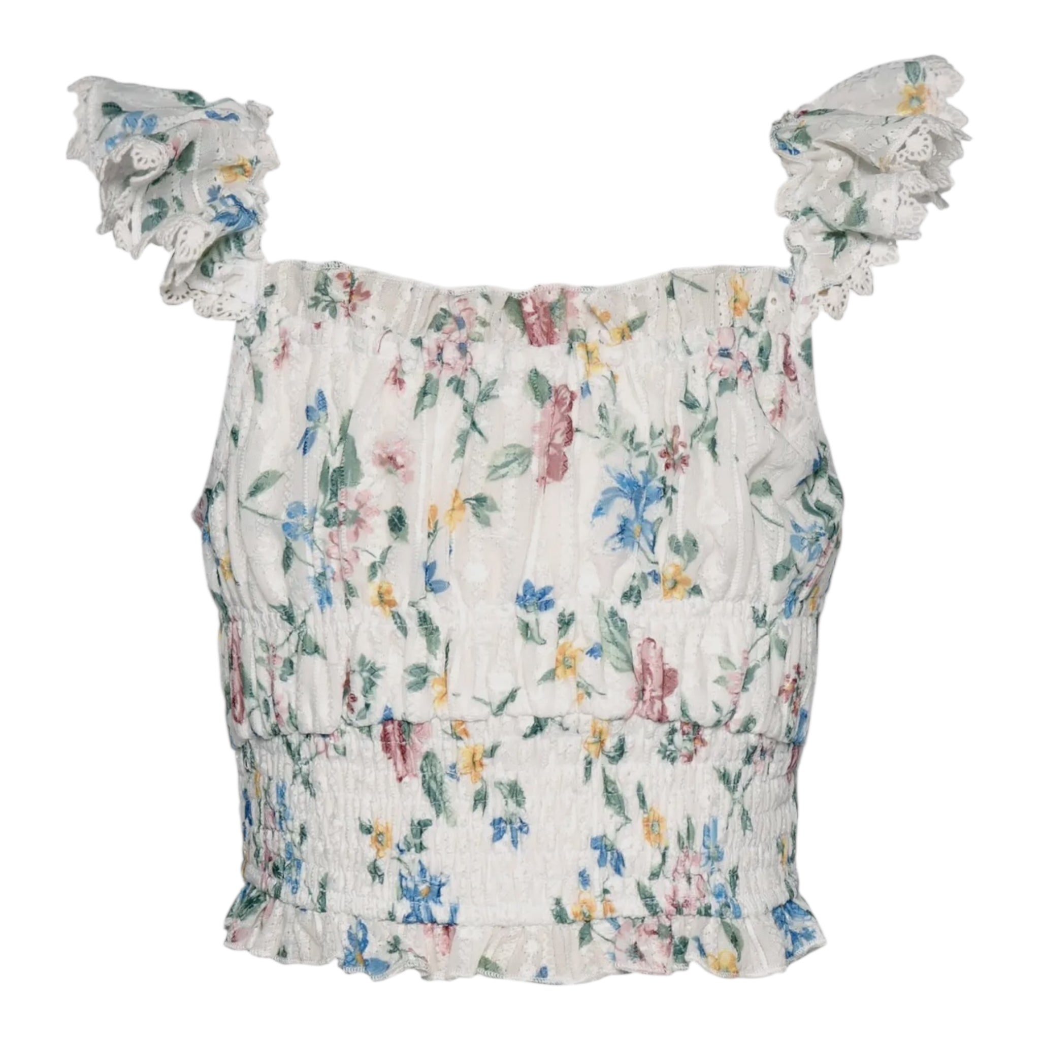 Girls' Floral Ruffle Shoulder Crop Top – Spring & Summer Favorite