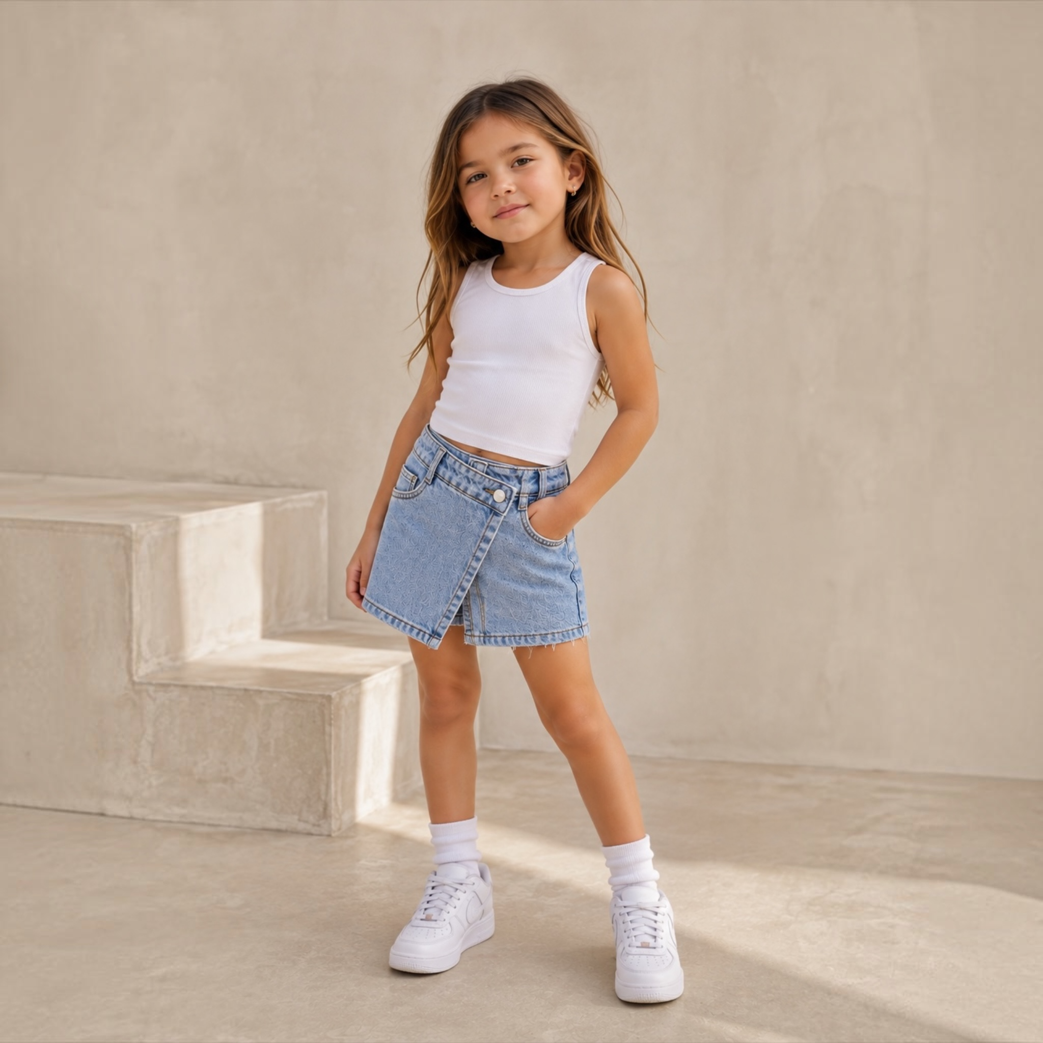 Girls Asymmetrical Denim Skort