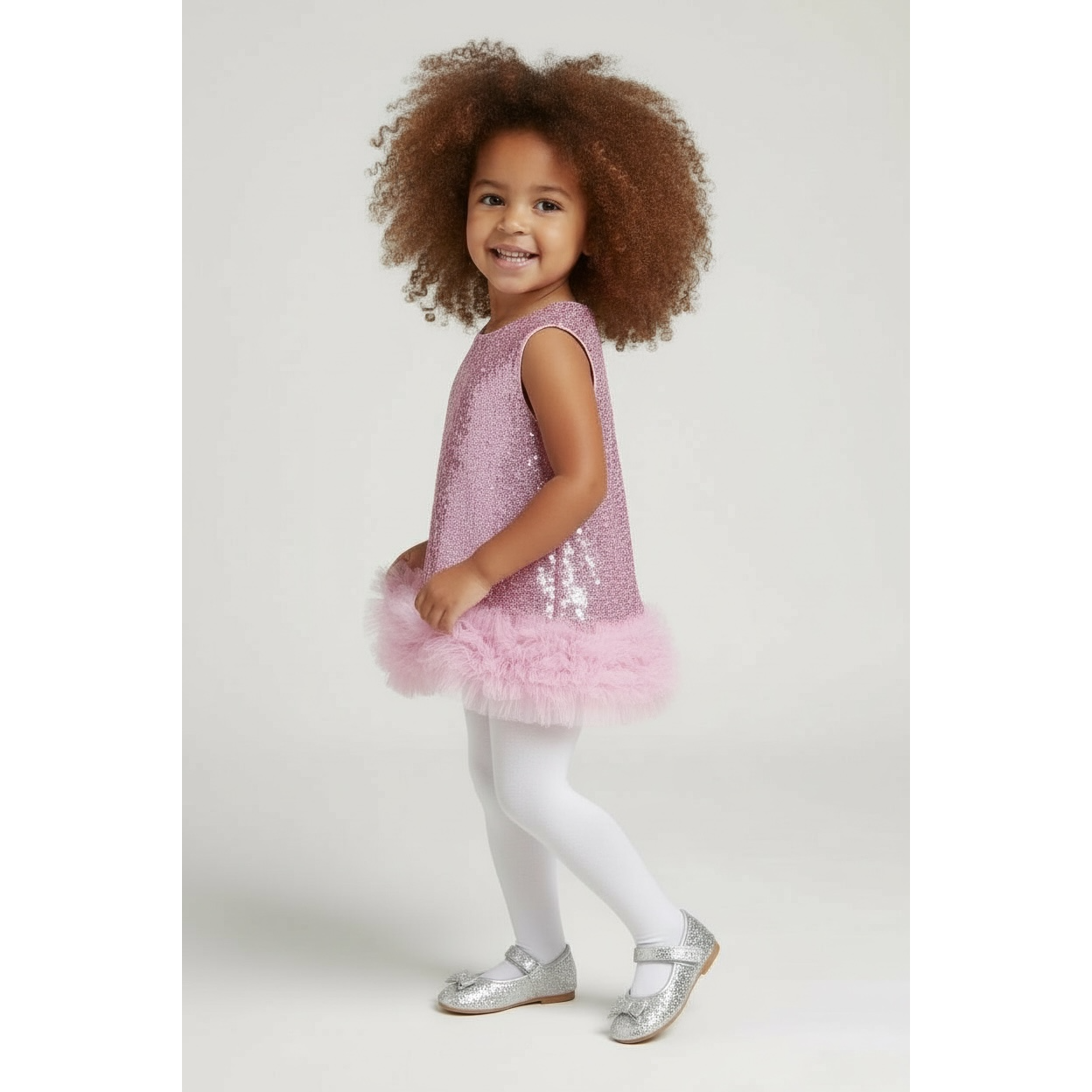 Girls Sequin Tulle Hem Party Dress