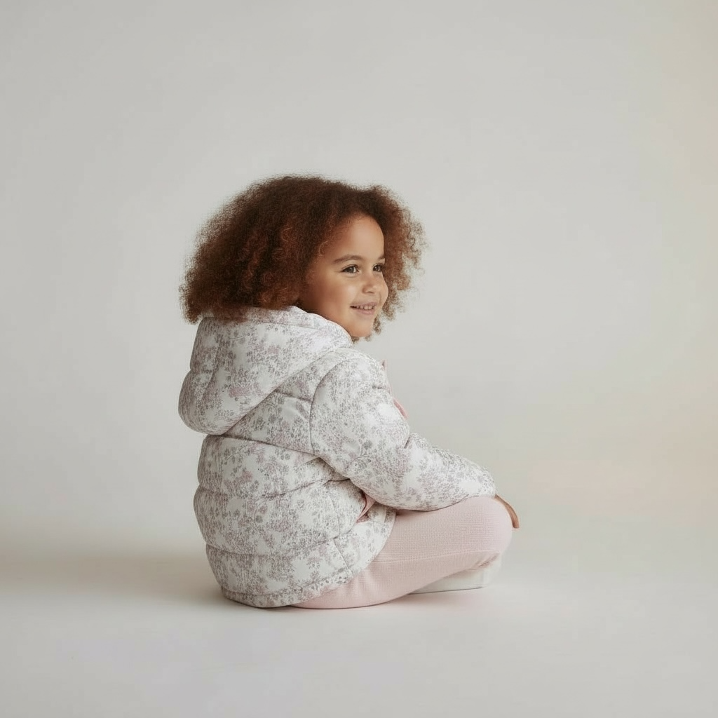 Baby & Toddler Floral Bow Puffer Jacket with Hood Pink or Yellow