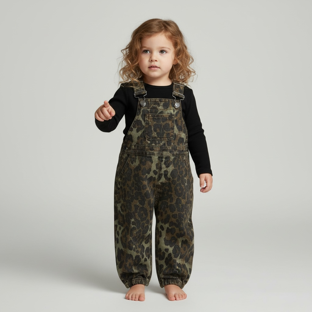 Girls Toddler & Baby Leopard Print Denim Overalls