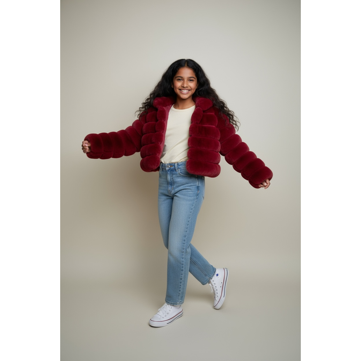 Girls Faux Fur Hooded Jacket