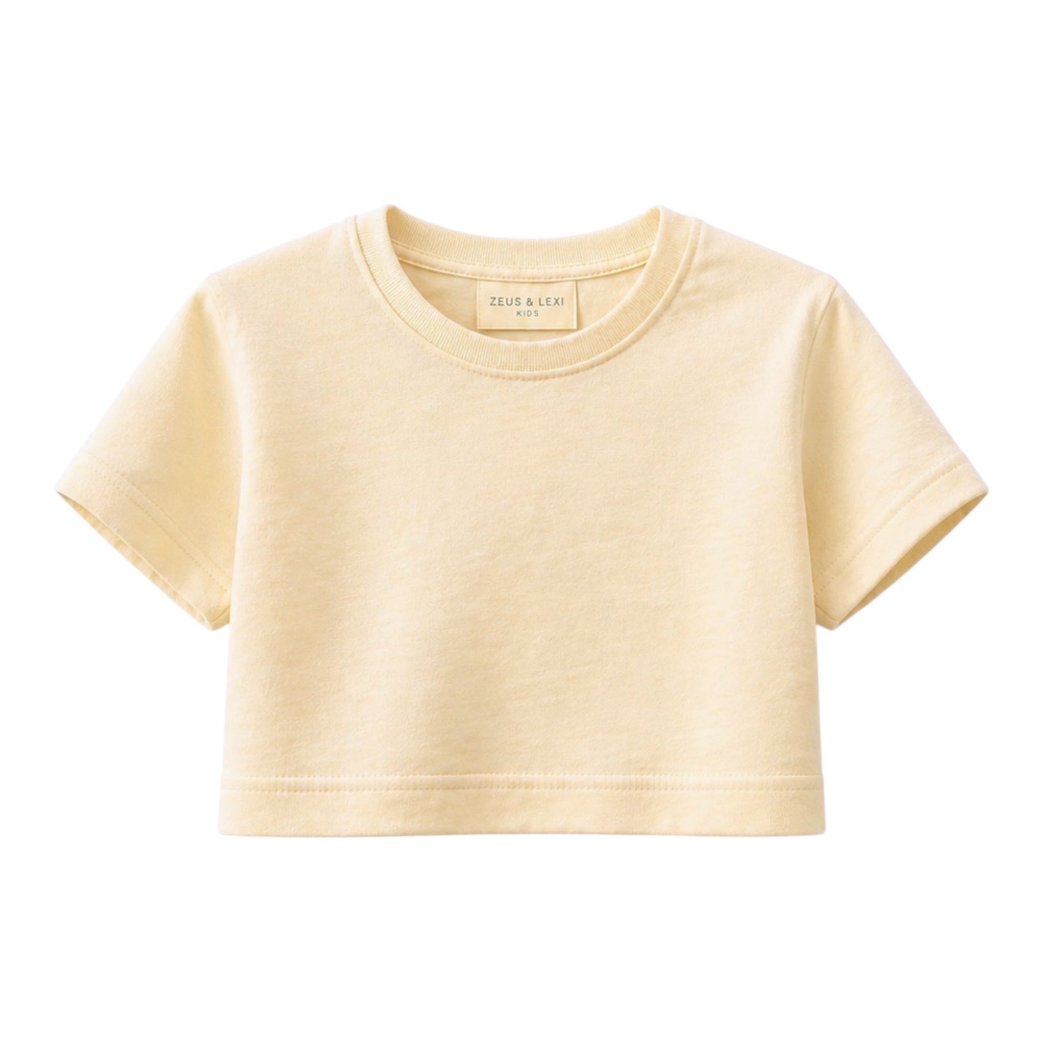 butter yellow cropped t-shirt on a white background