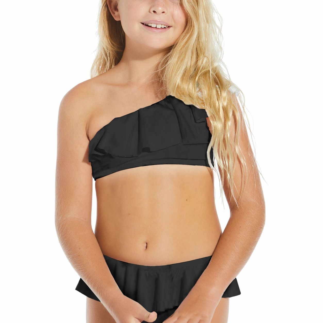 Black Ruffle One Shoulder Bikini