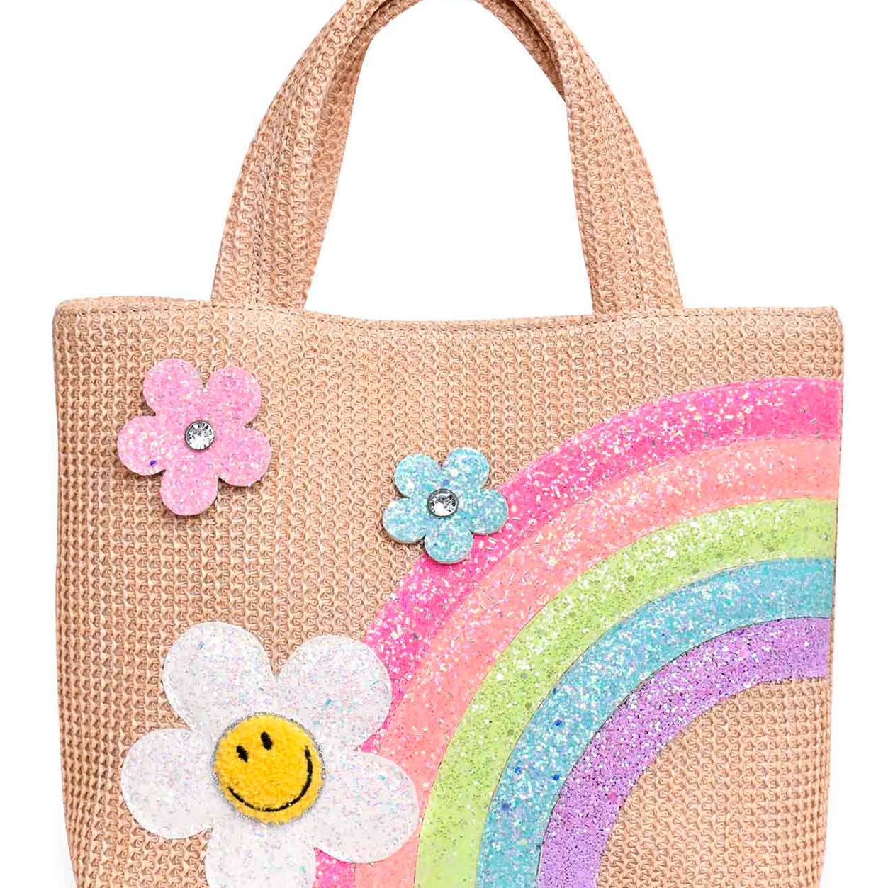 Rainbow Daisy Straw Mini Tote Bag
